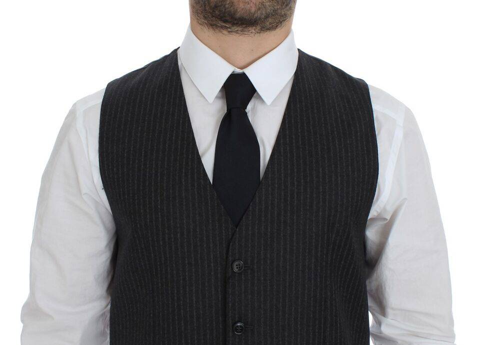 Dolce & Gabbana Elegant Gray Striped Wool Dress Vest - ACCEXO