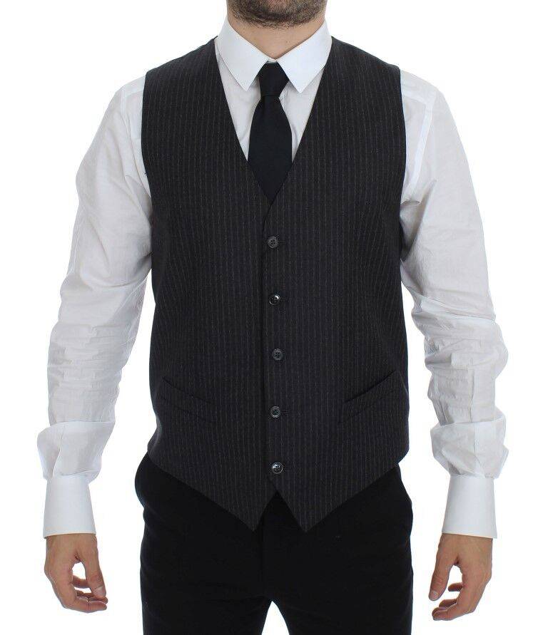 Dolce & Gabbana Elegant Gray Striped Wool Dress Vest - ACCEXO
