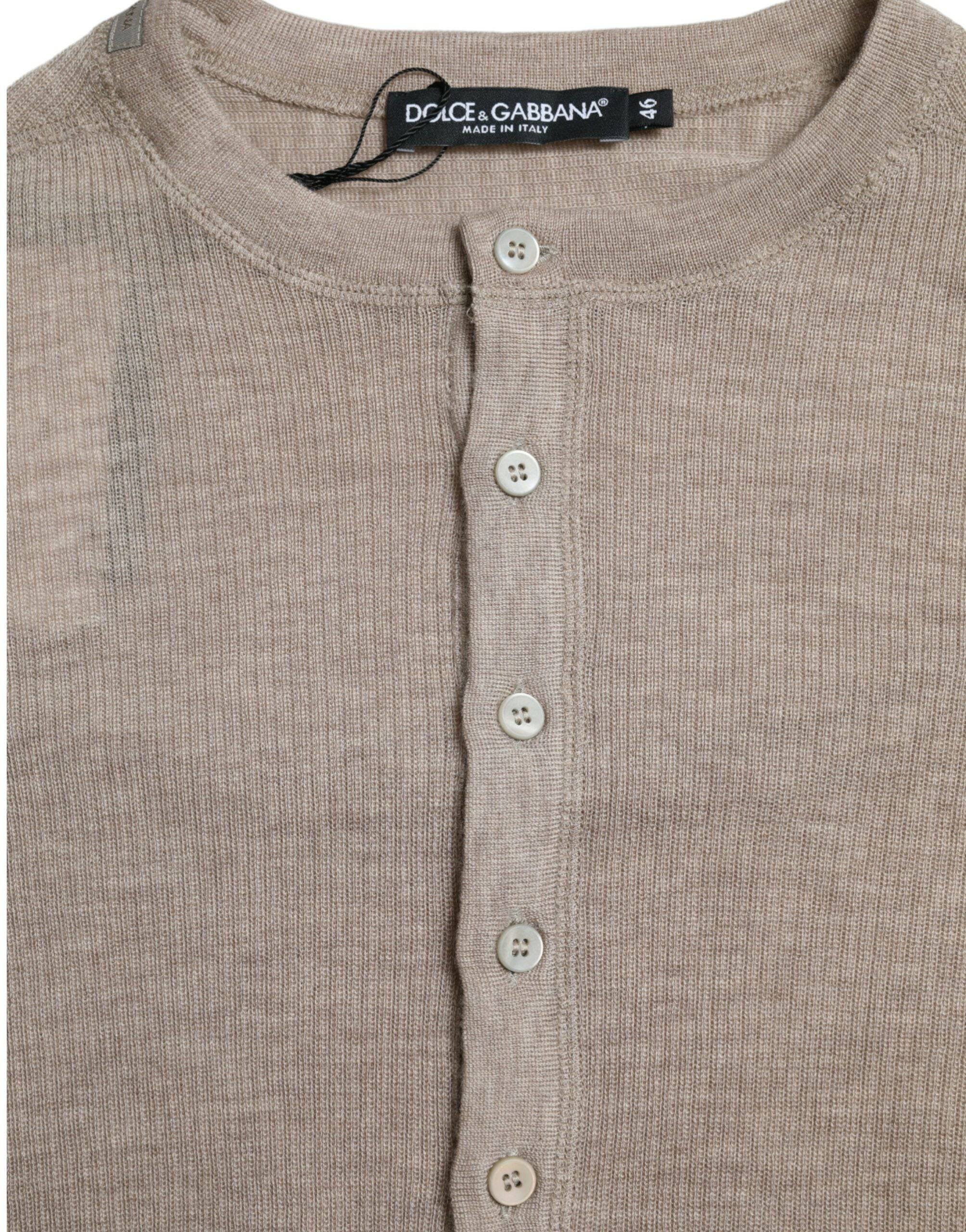 Dolce & Gabbana Elegant Beige Henley Cashmere Sweater - ACCEXO