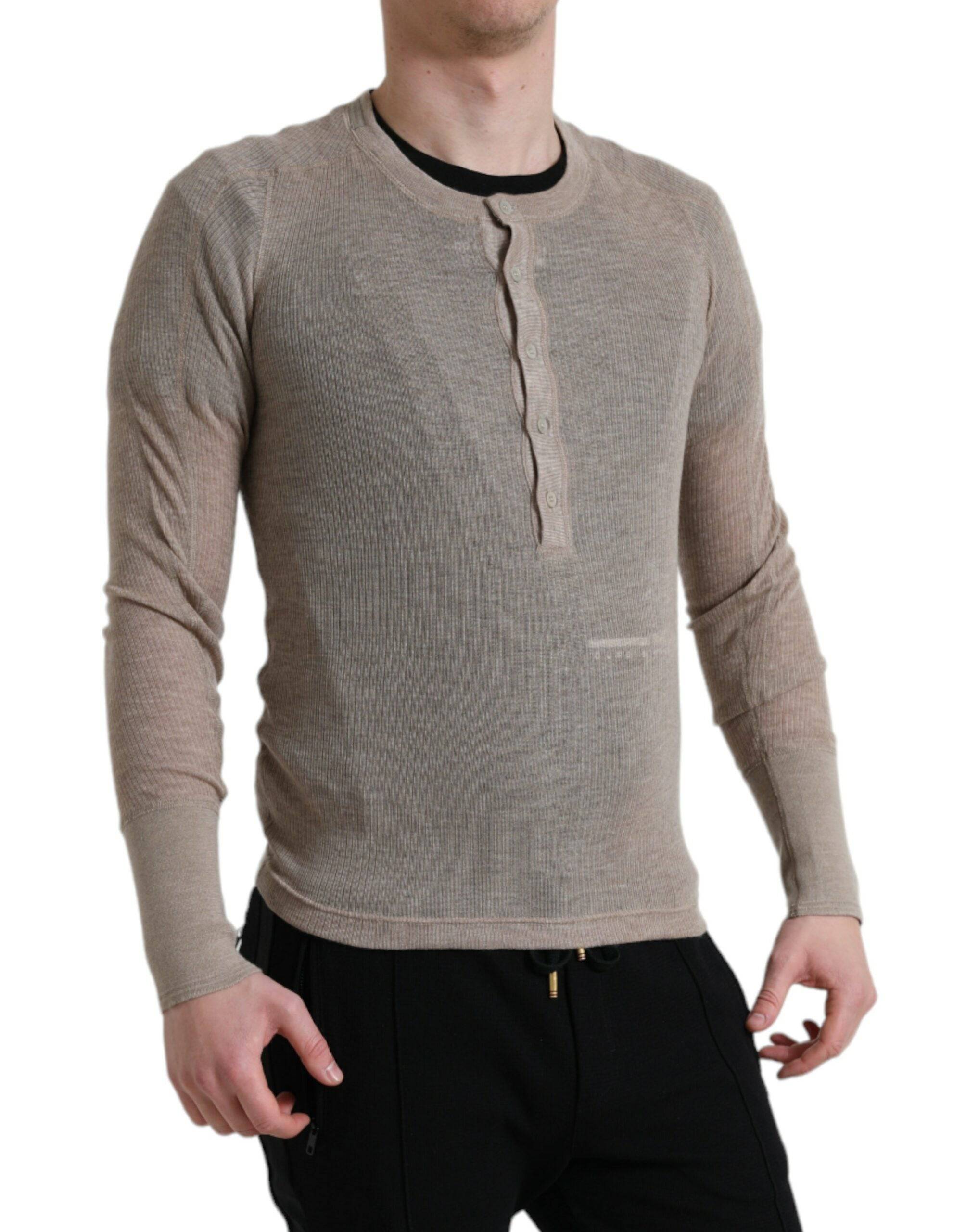 Dolce & Gabbana Elegant Beige Henley Cashmere Sweater - ACCEXO
