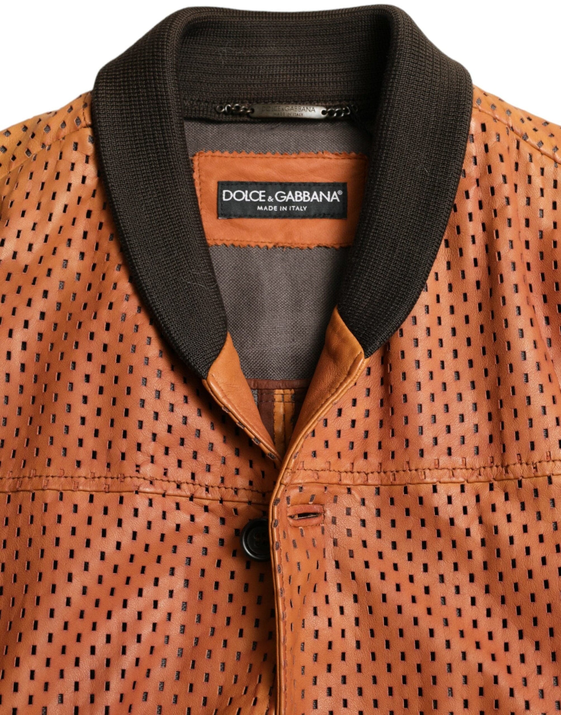 Dolce & Gabbana Elegant Leather Perforated Bomber Jacket - ACCEXO