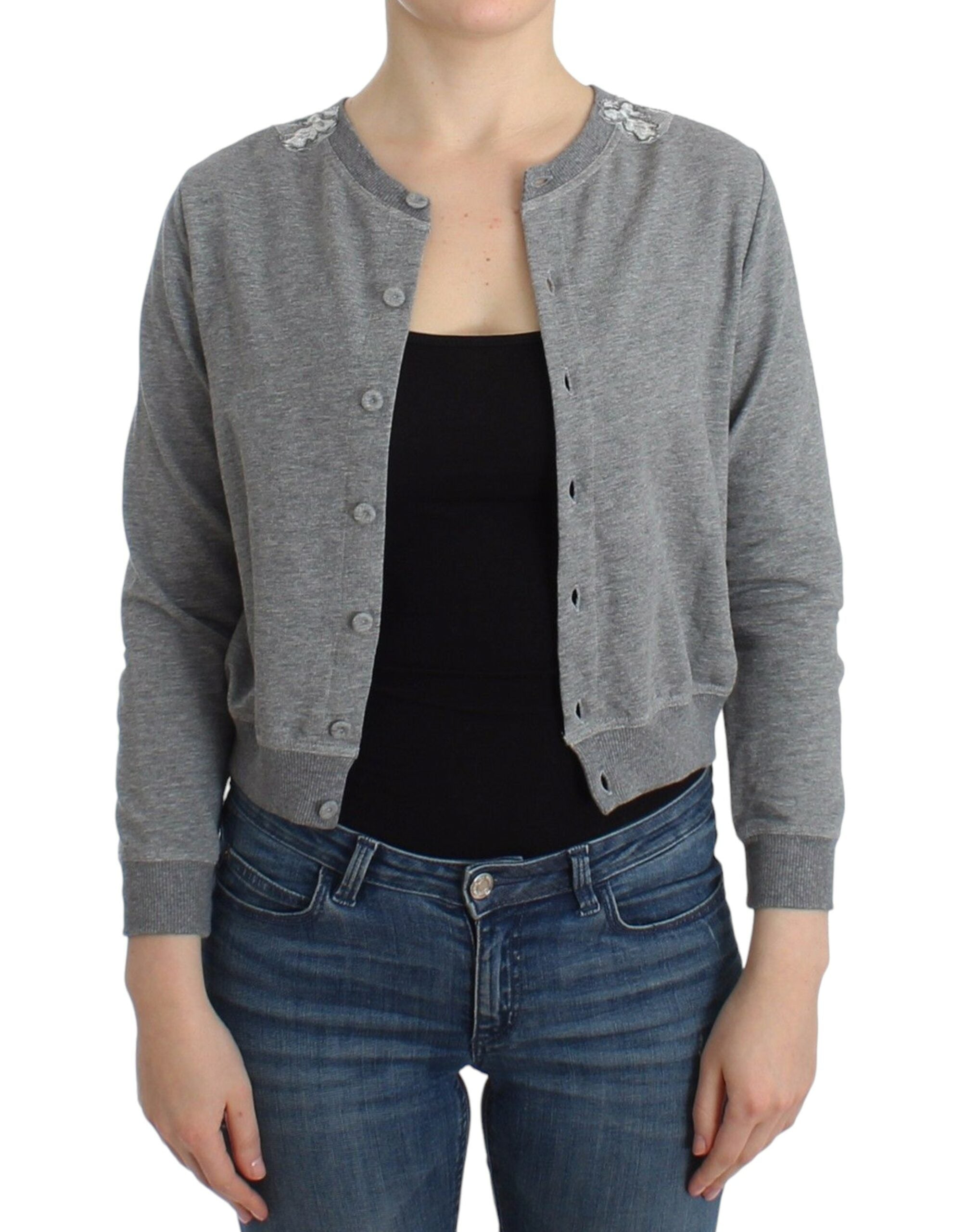 Ermanno Scervino Chic Gray Cotton Blend Short Cardigan - ACCEXO