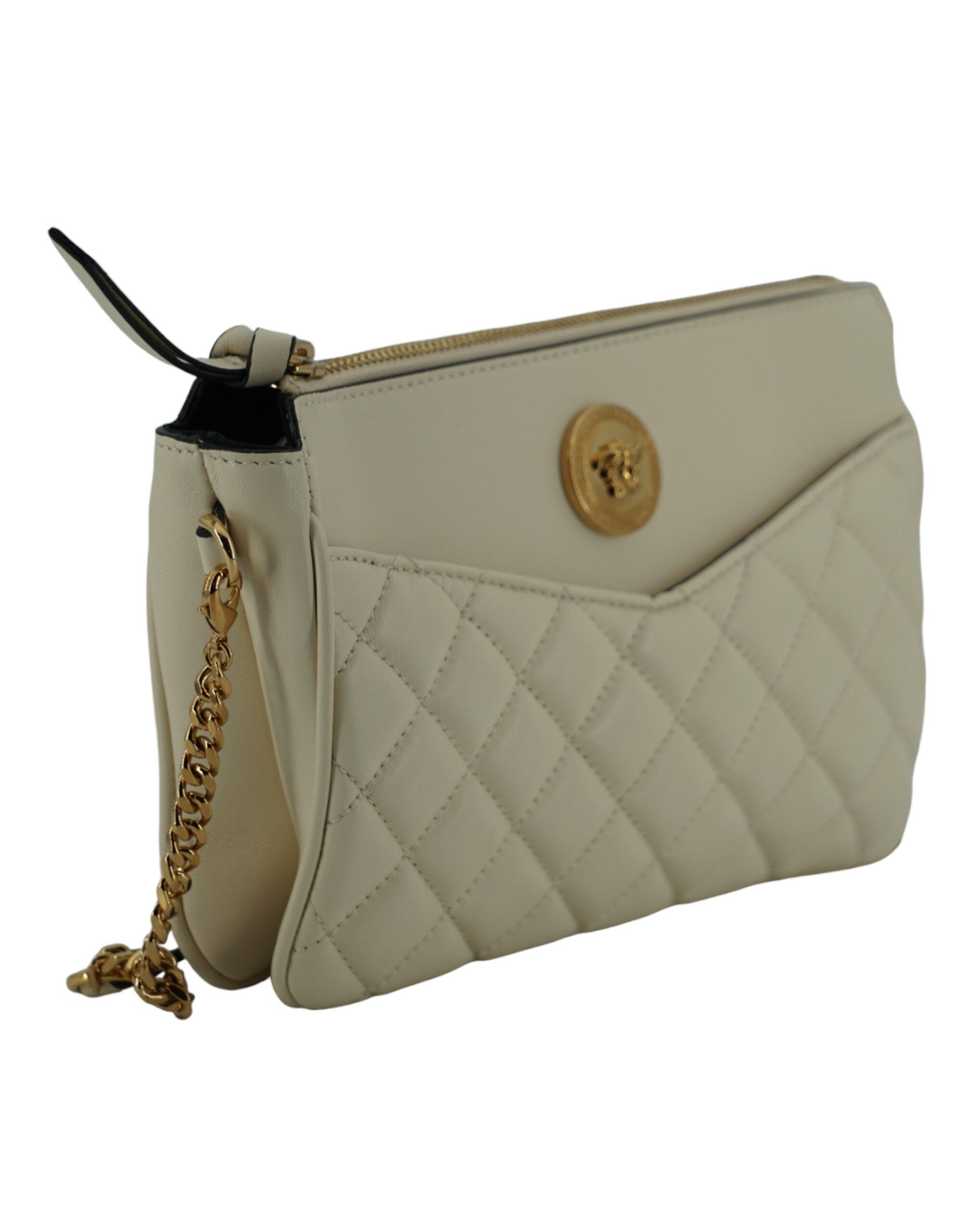 Versace Elegant White Lamb Leather Crossbody Pouch - ACCEXO