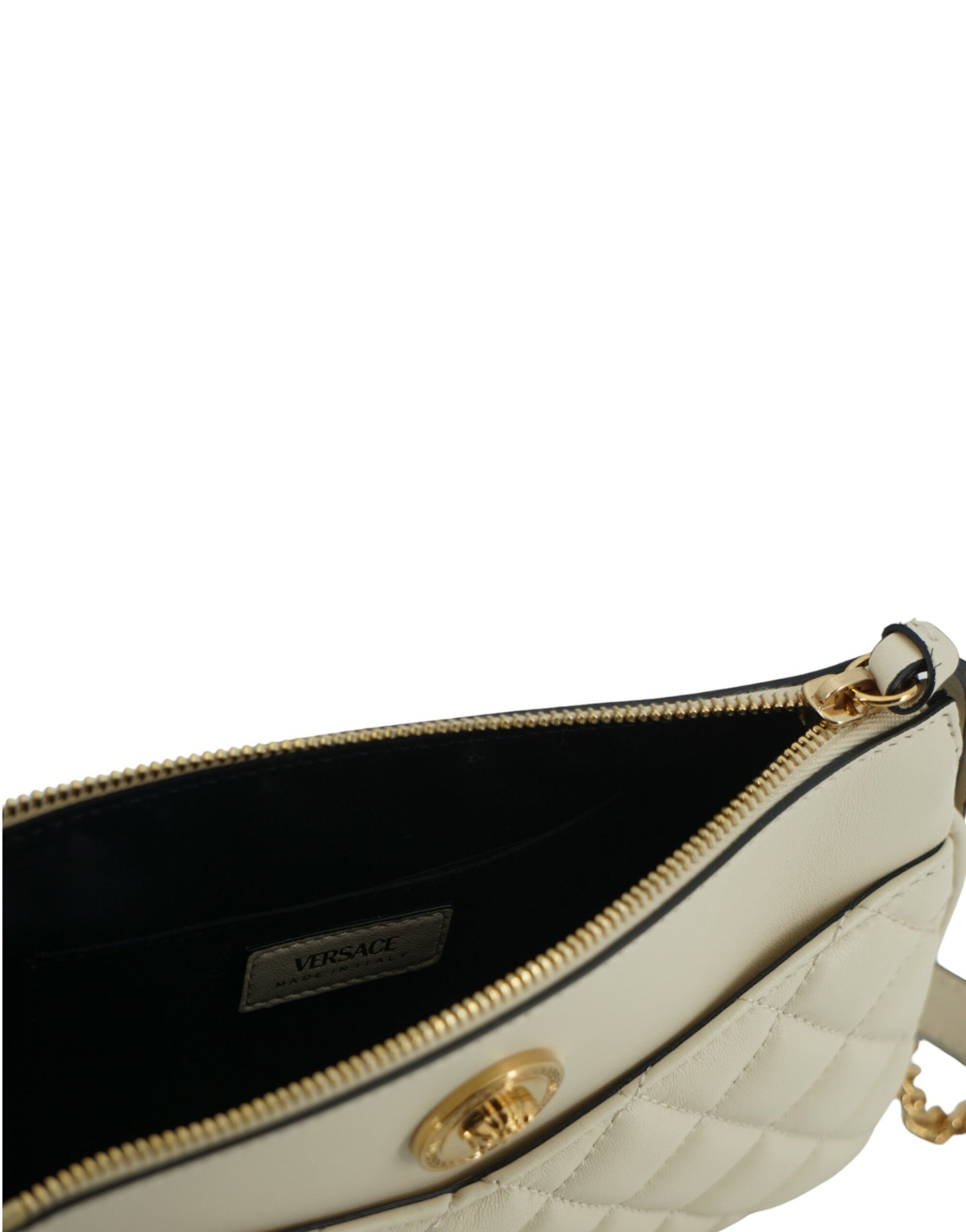 Versace Elegant White Lamb Leather Crossbody Pouch - ACCEXO