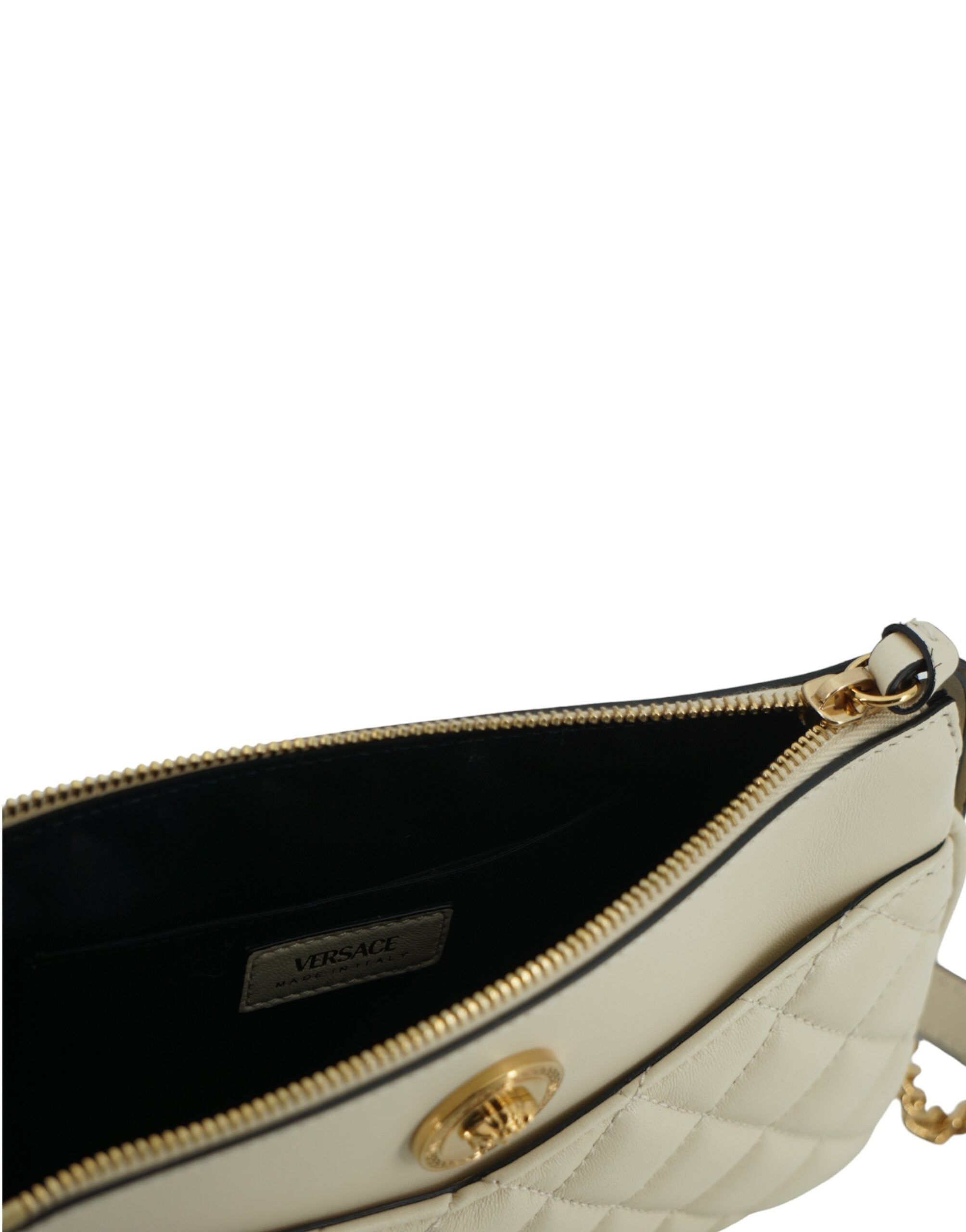 Versace Elegant White Lamb Leather Crossbody Pouch - ACCEXO
