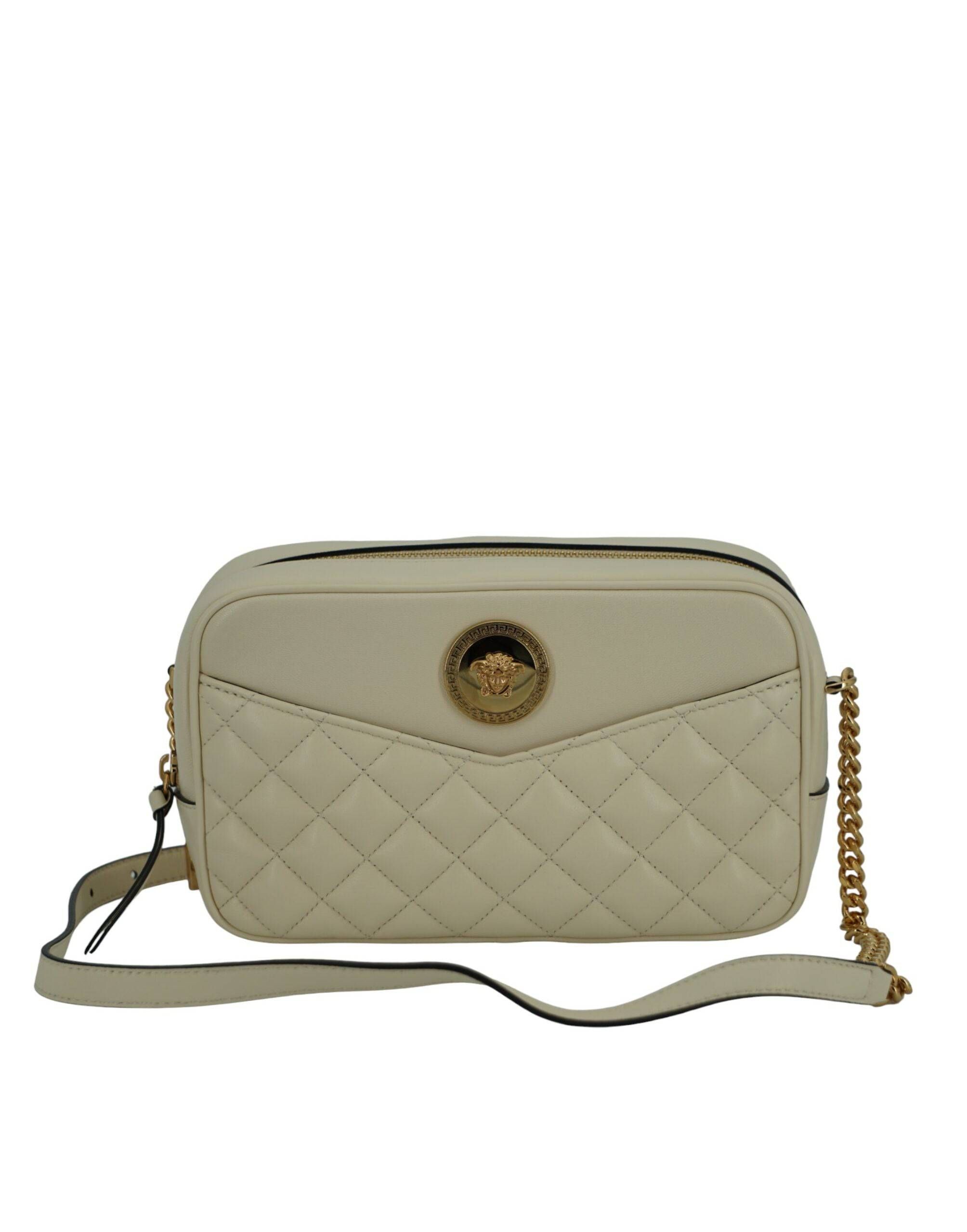 Versace Elegant White Leather Camera Shoulder Bag - ACCEXO