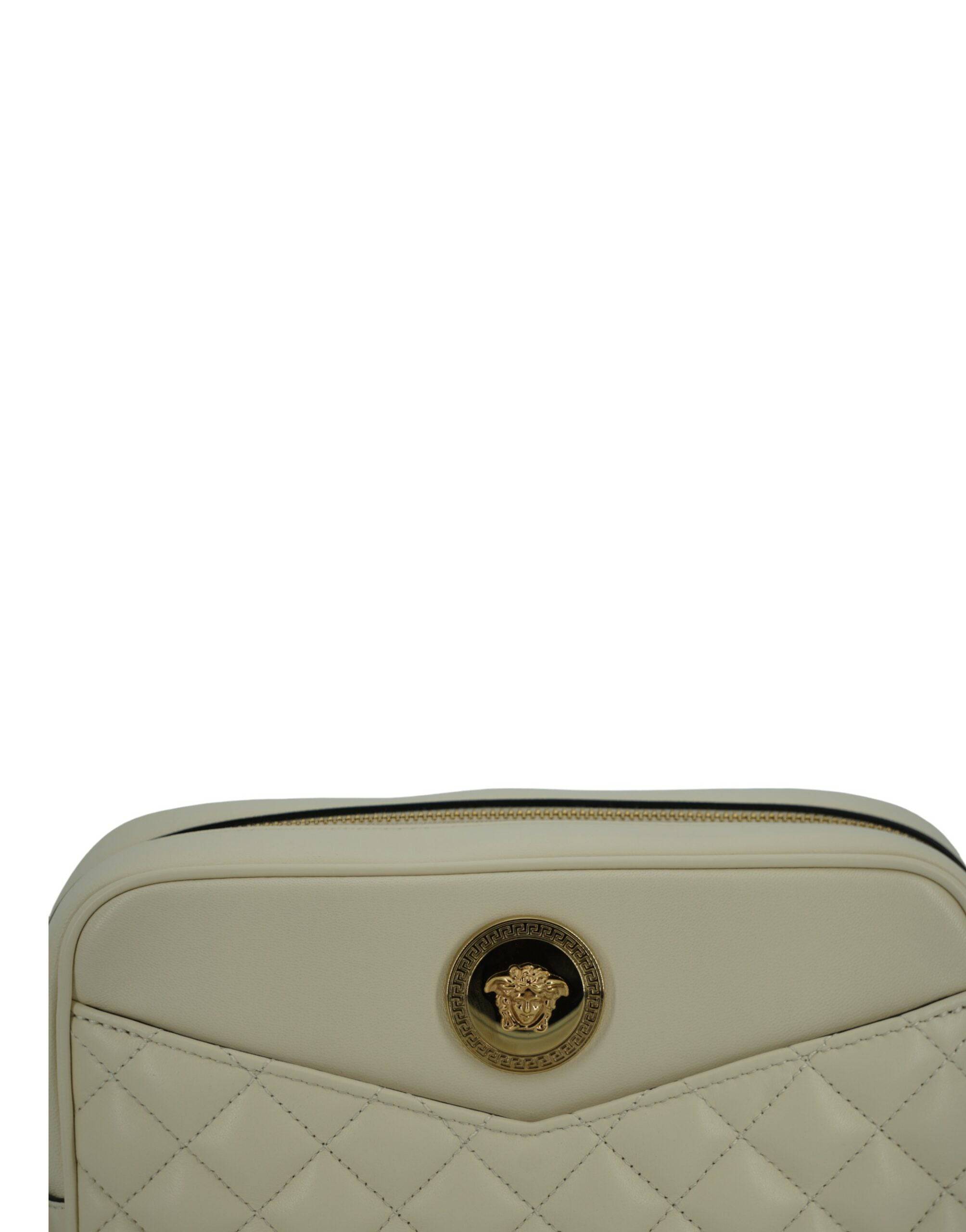 Versace Elegant White Leather Camera Shoulder Bag - ACCEXO