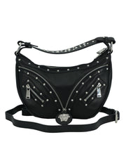 Versace Elegant Black Leather Hobo Shoulder Bag - ACCEXO