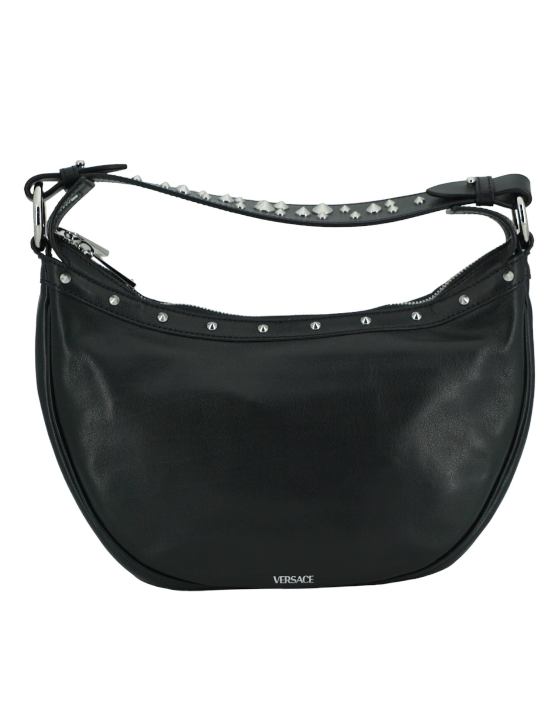Versace Elegant Black Leather Hobo Shoulder Bag - ACCEXO