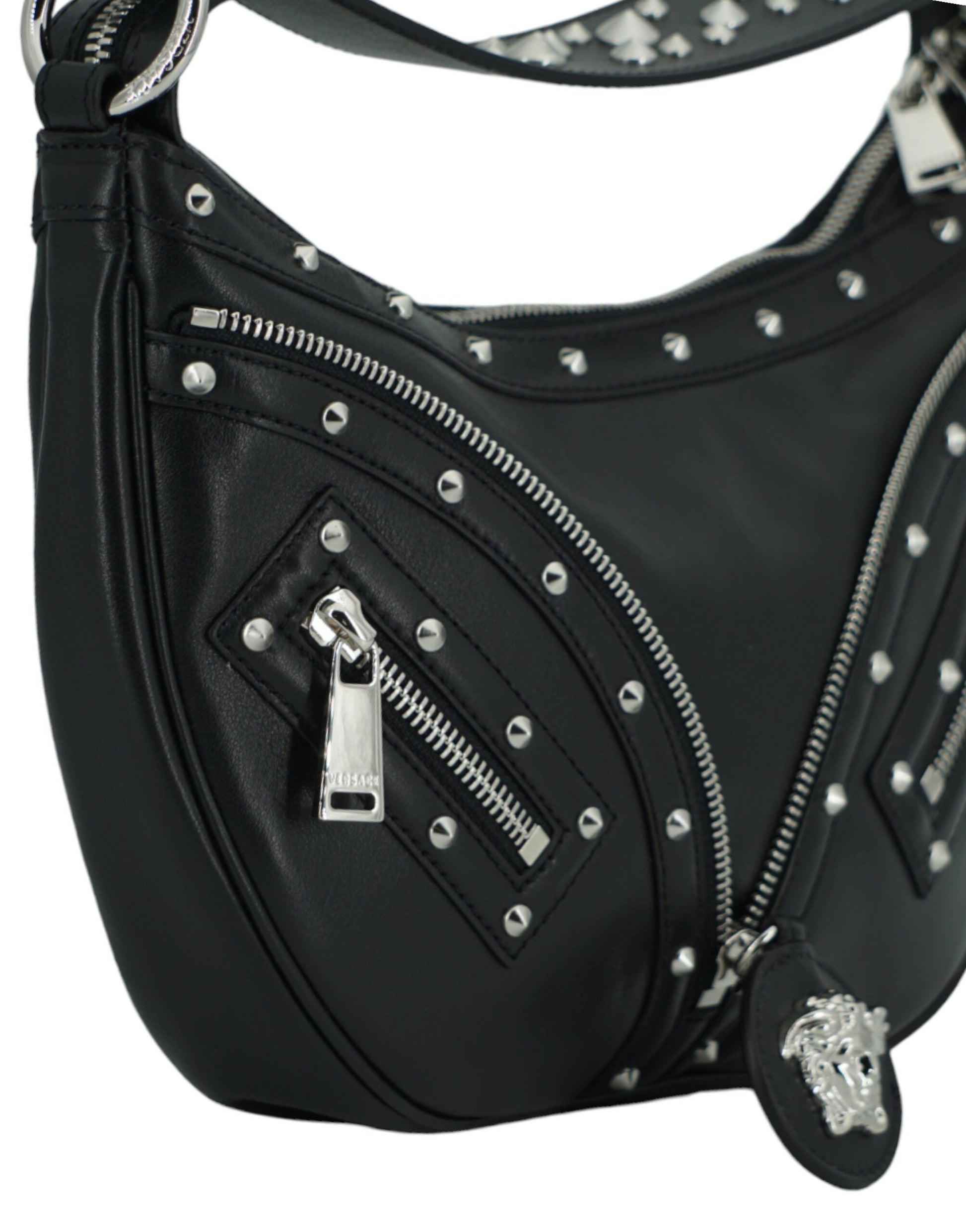 Versace Elegant Black Leather Hobo Shoulder Bag - ACCEXO