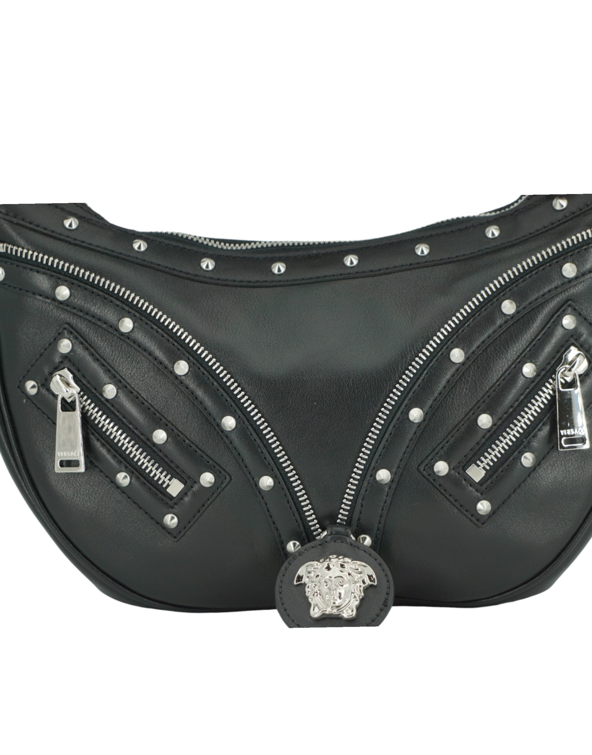 Versace Elegant Black Leather Hobo Shoulder Bag - ACCEXO