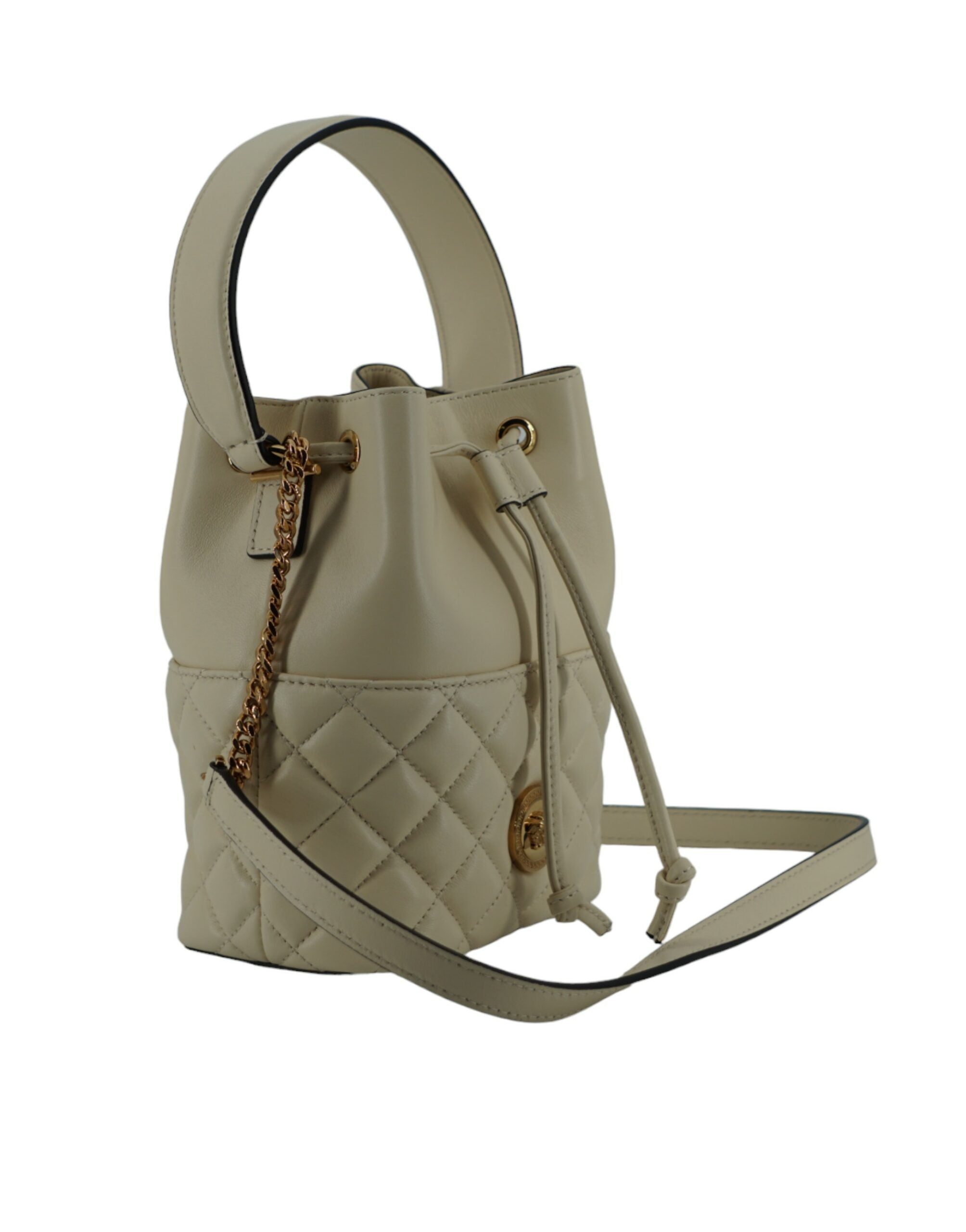 Versace Elegant Small White Leather Bucket Shoulder Bag - ACCEXO