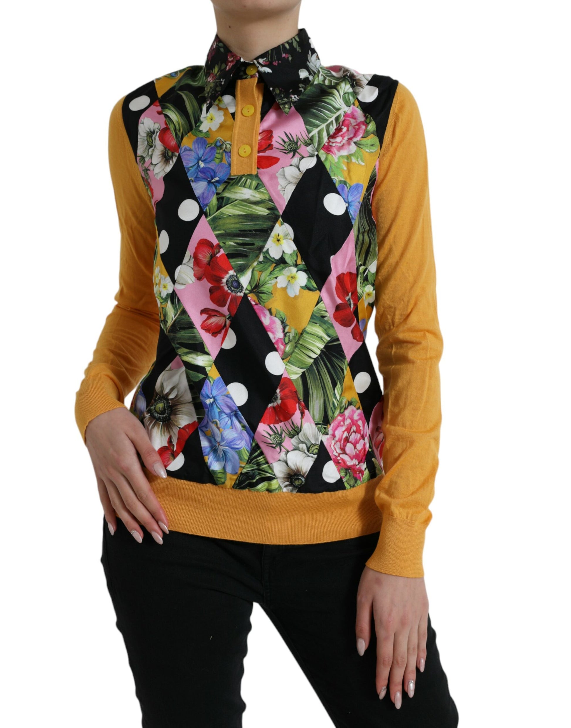 Dolce & Gabbana Elegant Patchwork Henley Silk Blend Sweater - ACCEXO