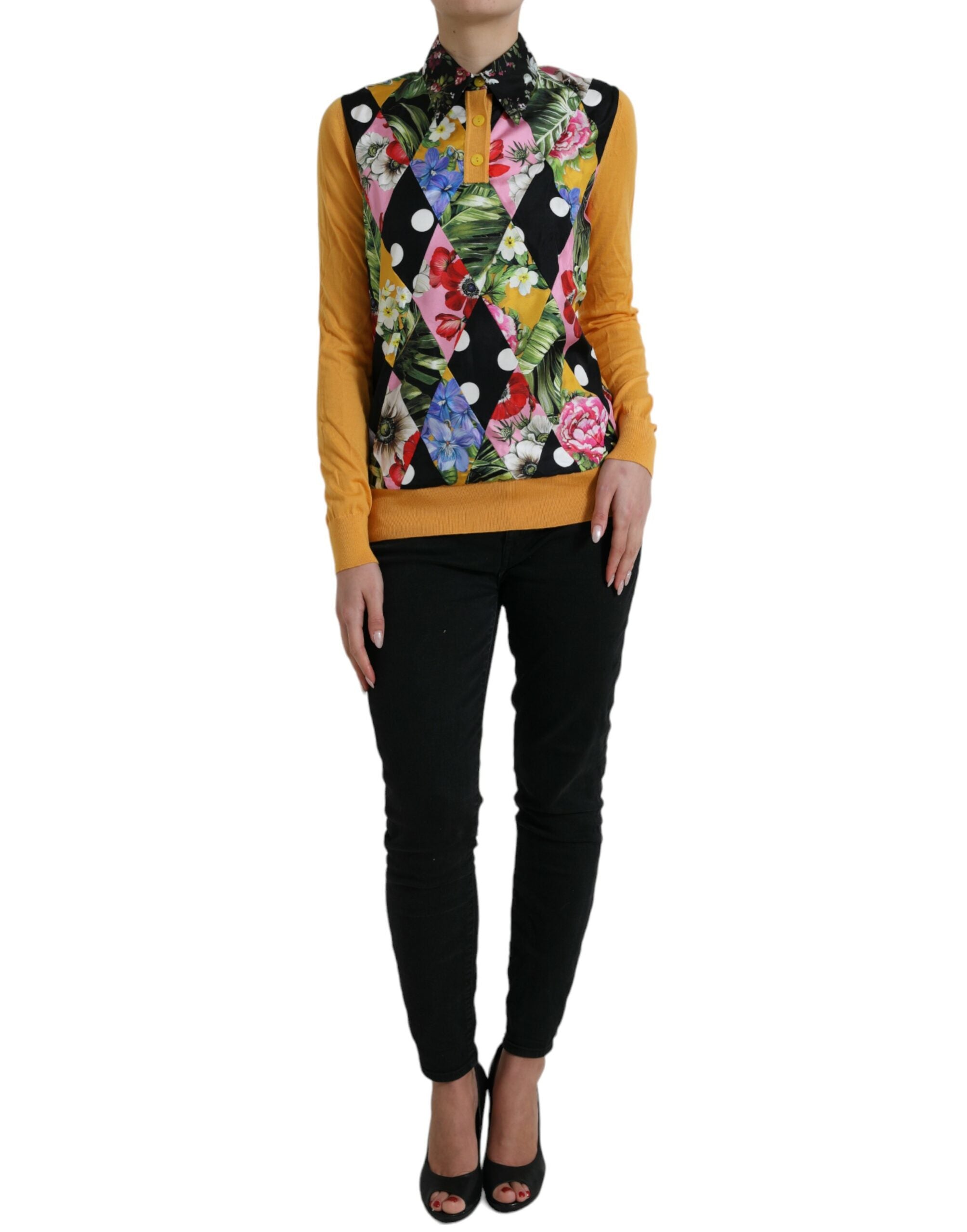 Dolce & Gabbana Elegant Patchwork Henley Silk Blend Sweater - ACCEXO