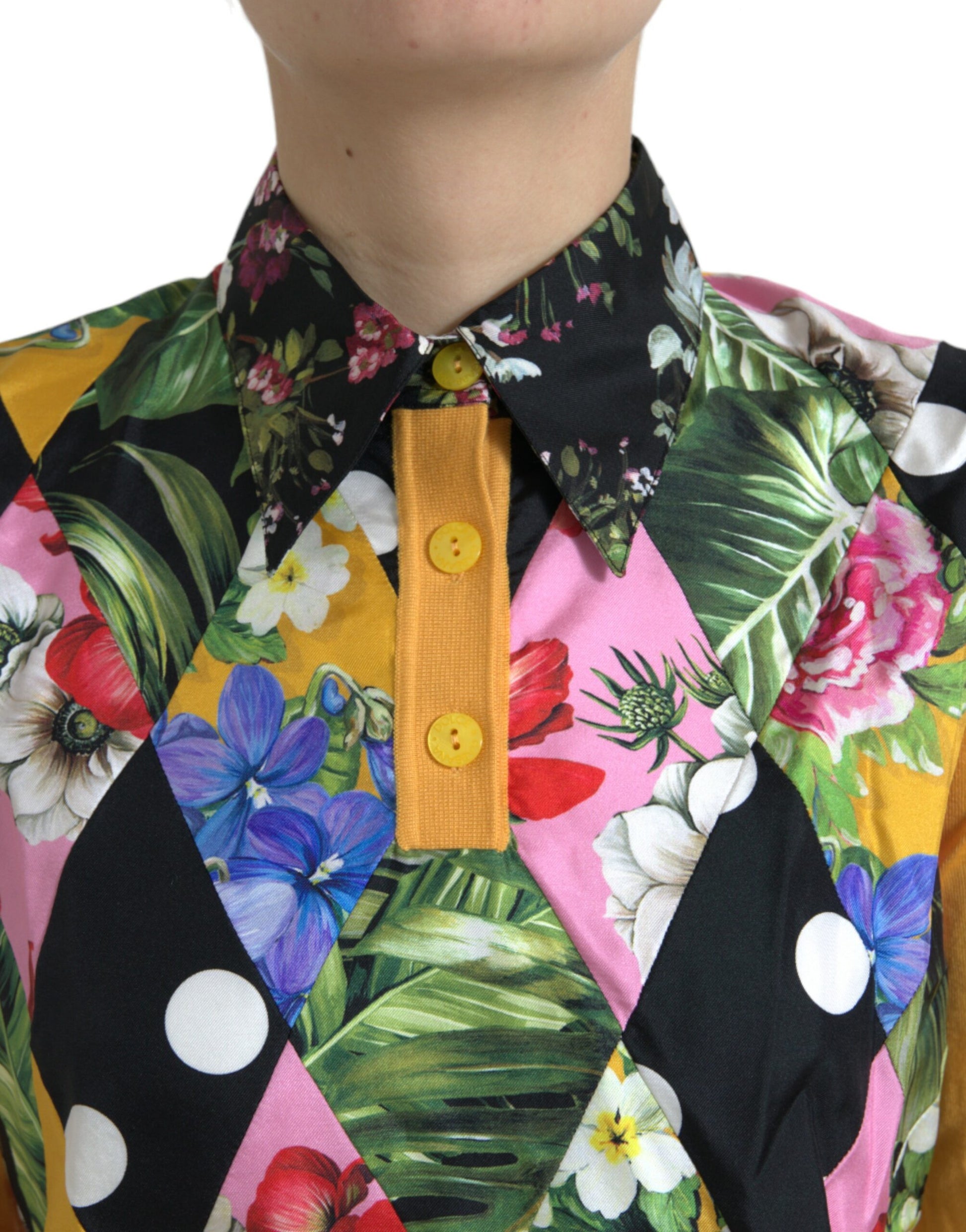 Dolce & Gabbana Elegant Patchwork Henley Silk Blend Sweater - ACCEXO