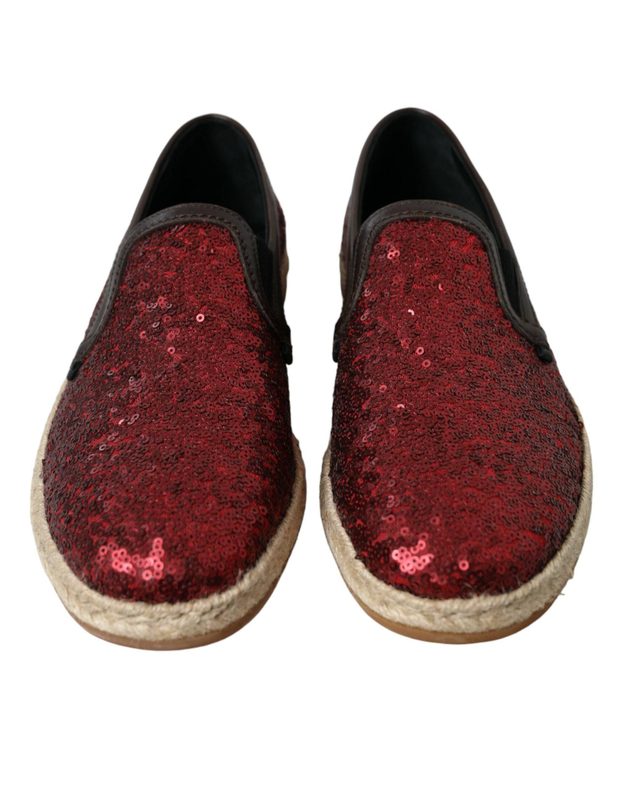 Dolce & Gabbana Red Sequined Leather Loafers - ACCEXO
