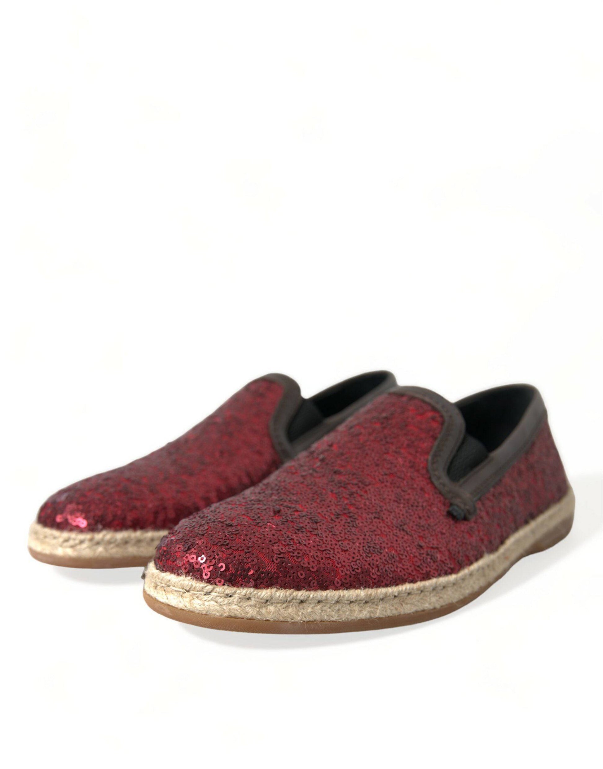 Dolce & Gabbana Red Sequined Leather Loafers - ACCEXO
