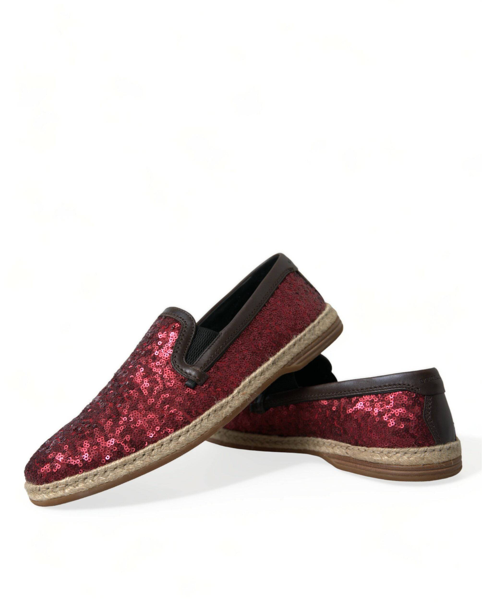 Dolce & Gabbana Red Sequined Leather Loafers - ACCEXO