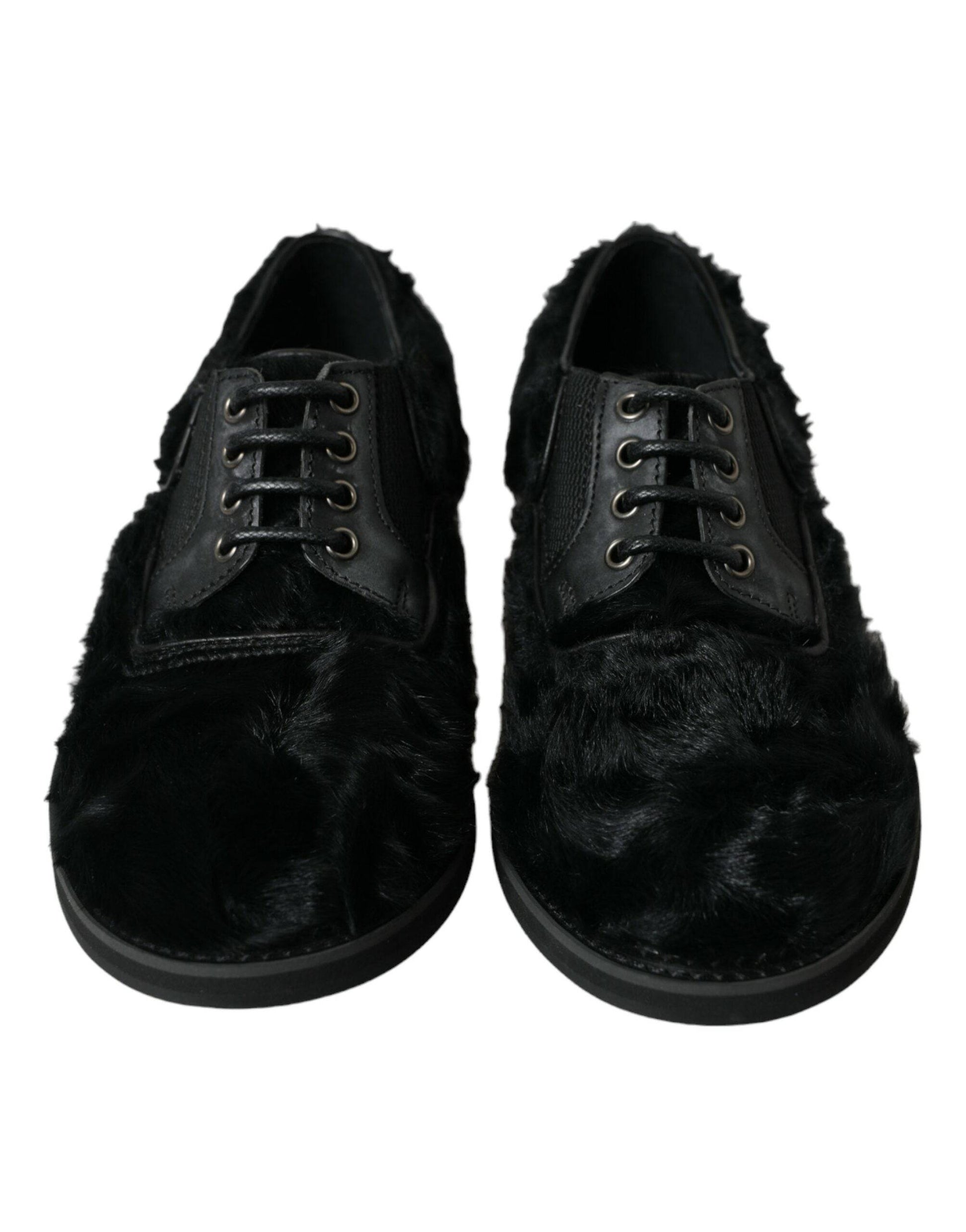 Dolce & Gabbana Elegant Black Fur Derby Dress Shoes for Men - ACCEXO