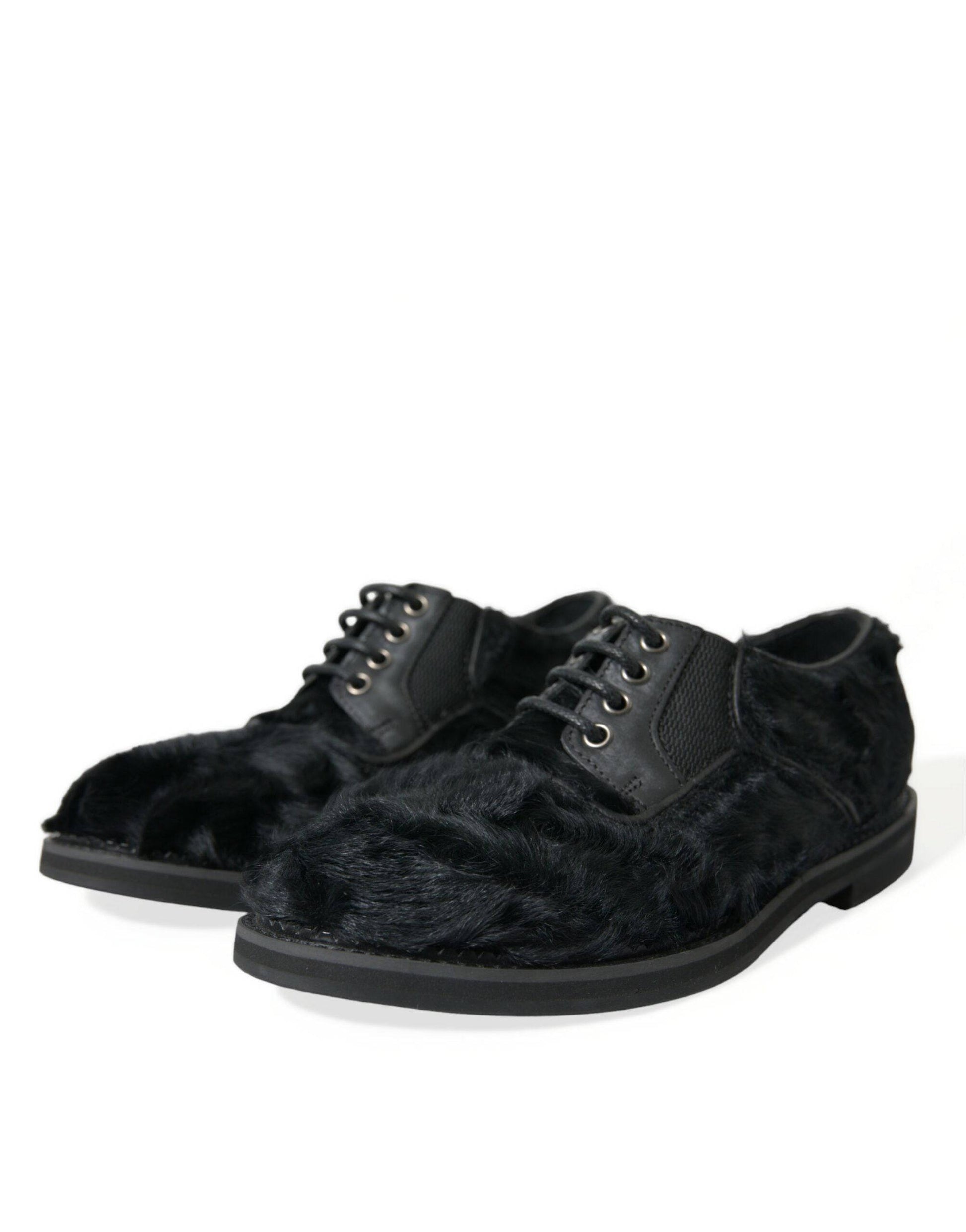 Dolce & Gabbana Elegant Black Fur Derby Dress Shoes for Men - ACCEXO