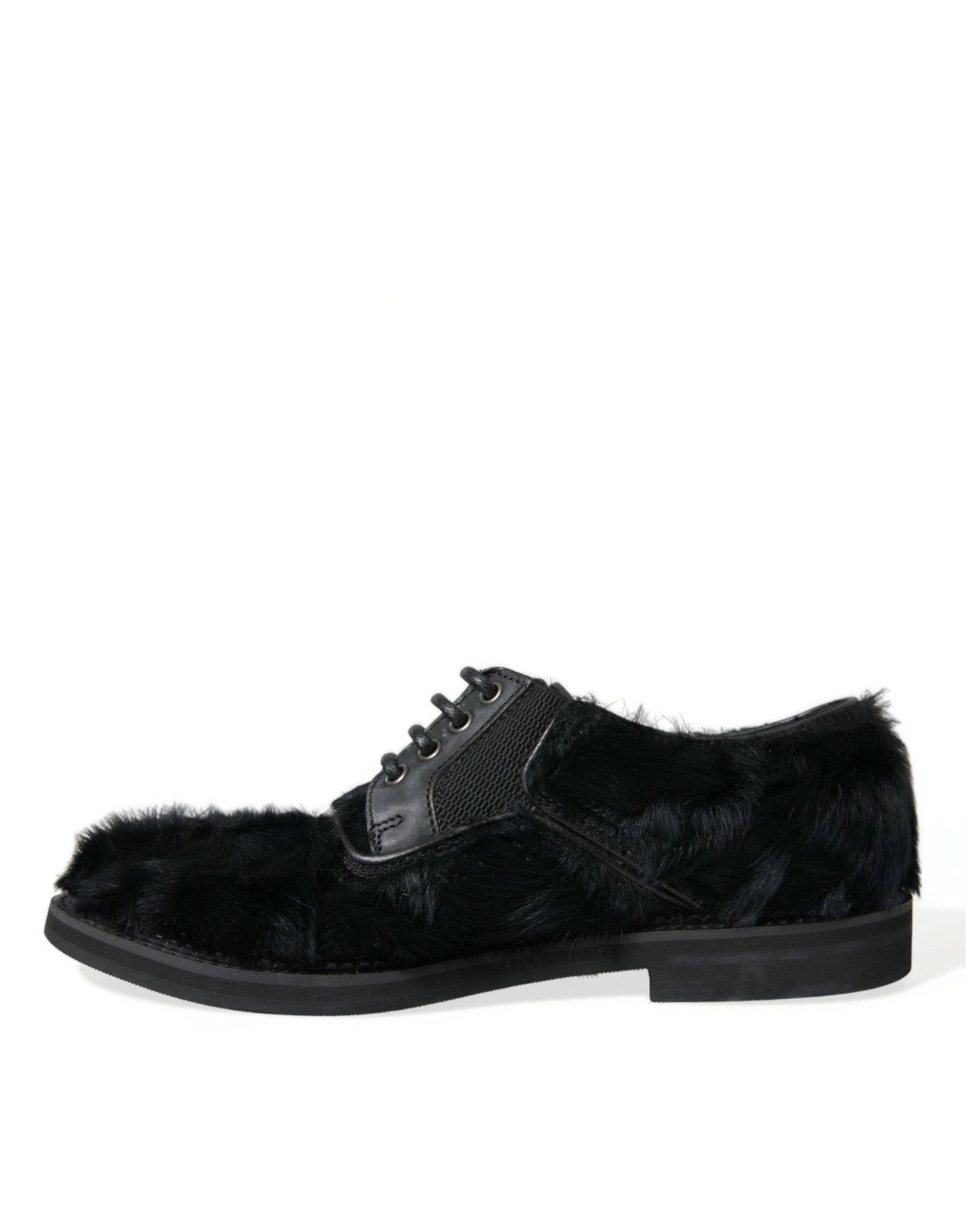 Dolce & Gabbana Elegant Black Fur Derby Dress Shoes for Men - ACCEXO