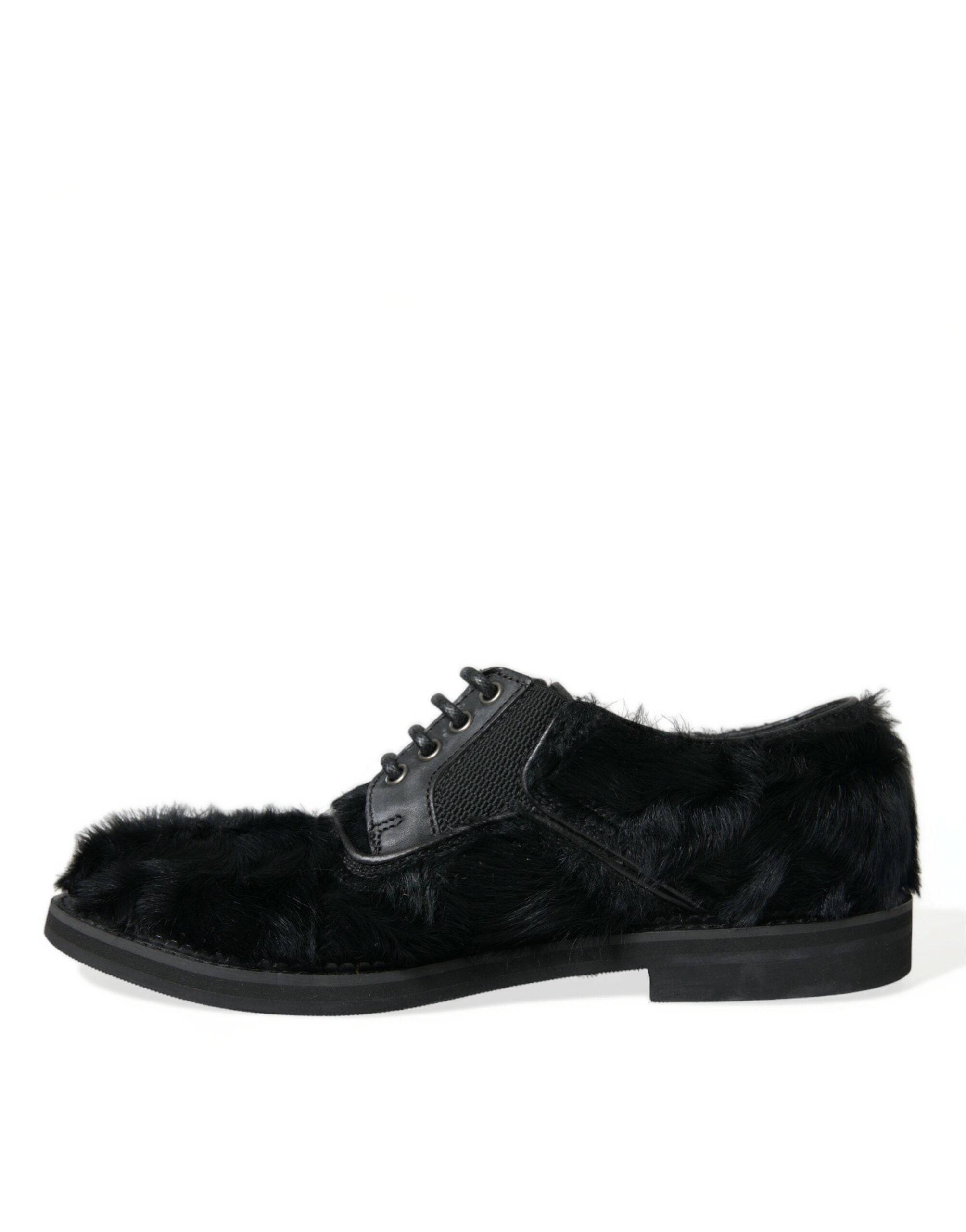Dolce & Gabbana Elegant Black Fur Derby Dress Shoes for Men - ACCEXO