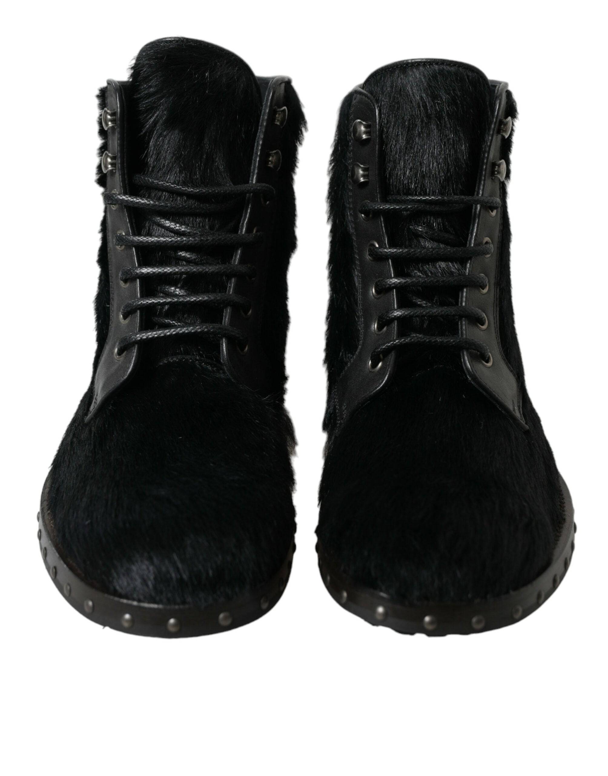 Dolce & Gabbana Elegant Black Calf Leather Lace-Up Boots - ACCEXO
