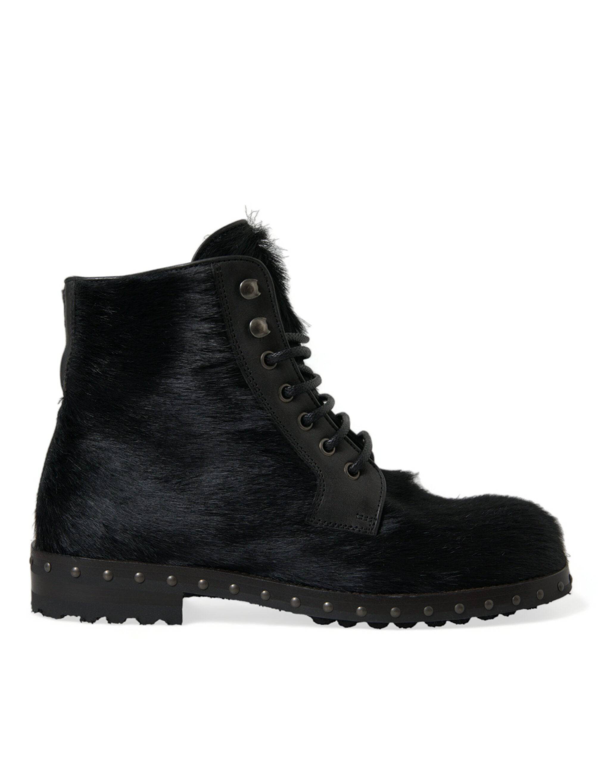 Dolce & Gabbana Elegant Black Calf Leather Lace-Up Boots - ACCEXO