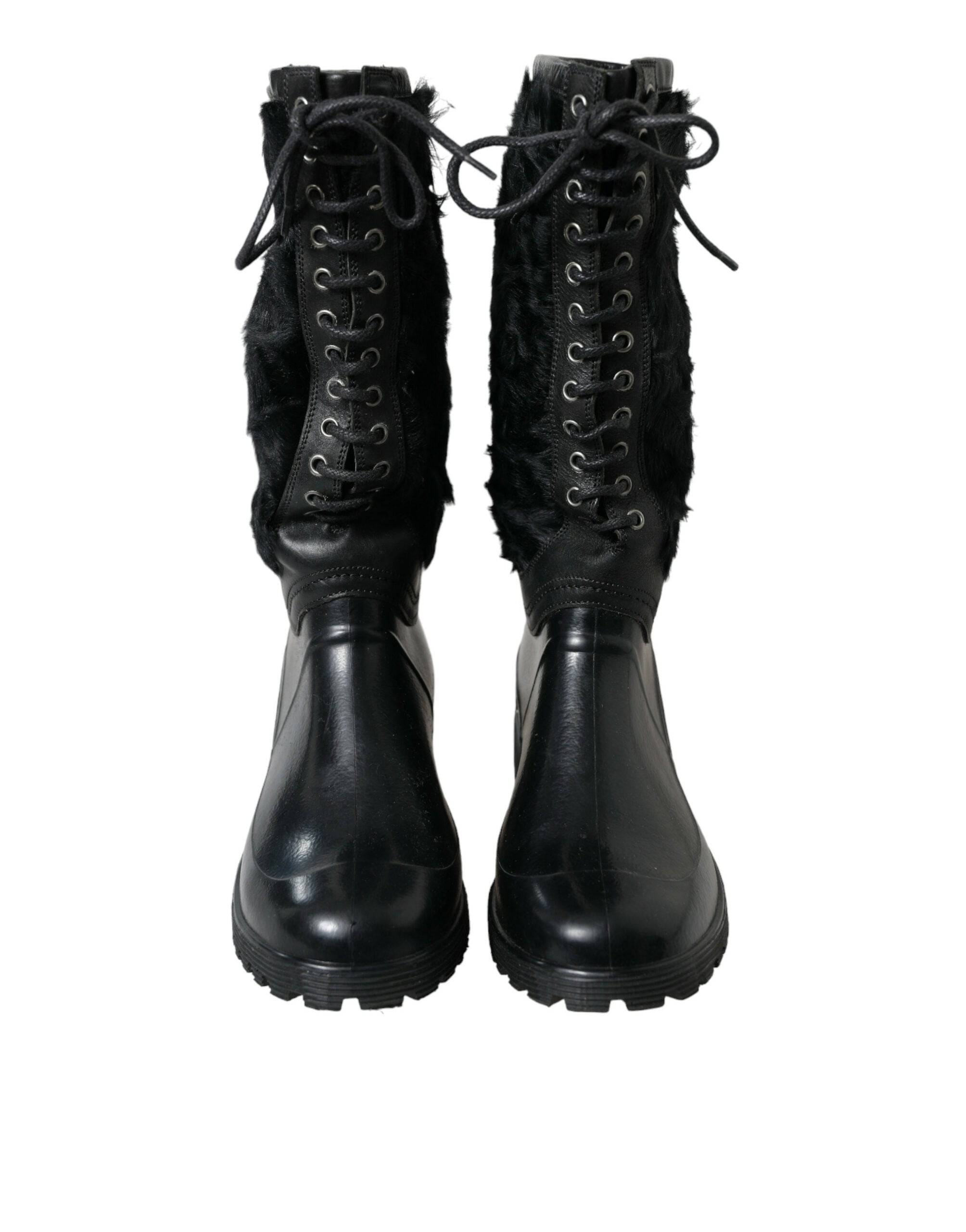 Dolce & Gabbana Sleek Black Shearling Mid Calf Boots - ACCEXO