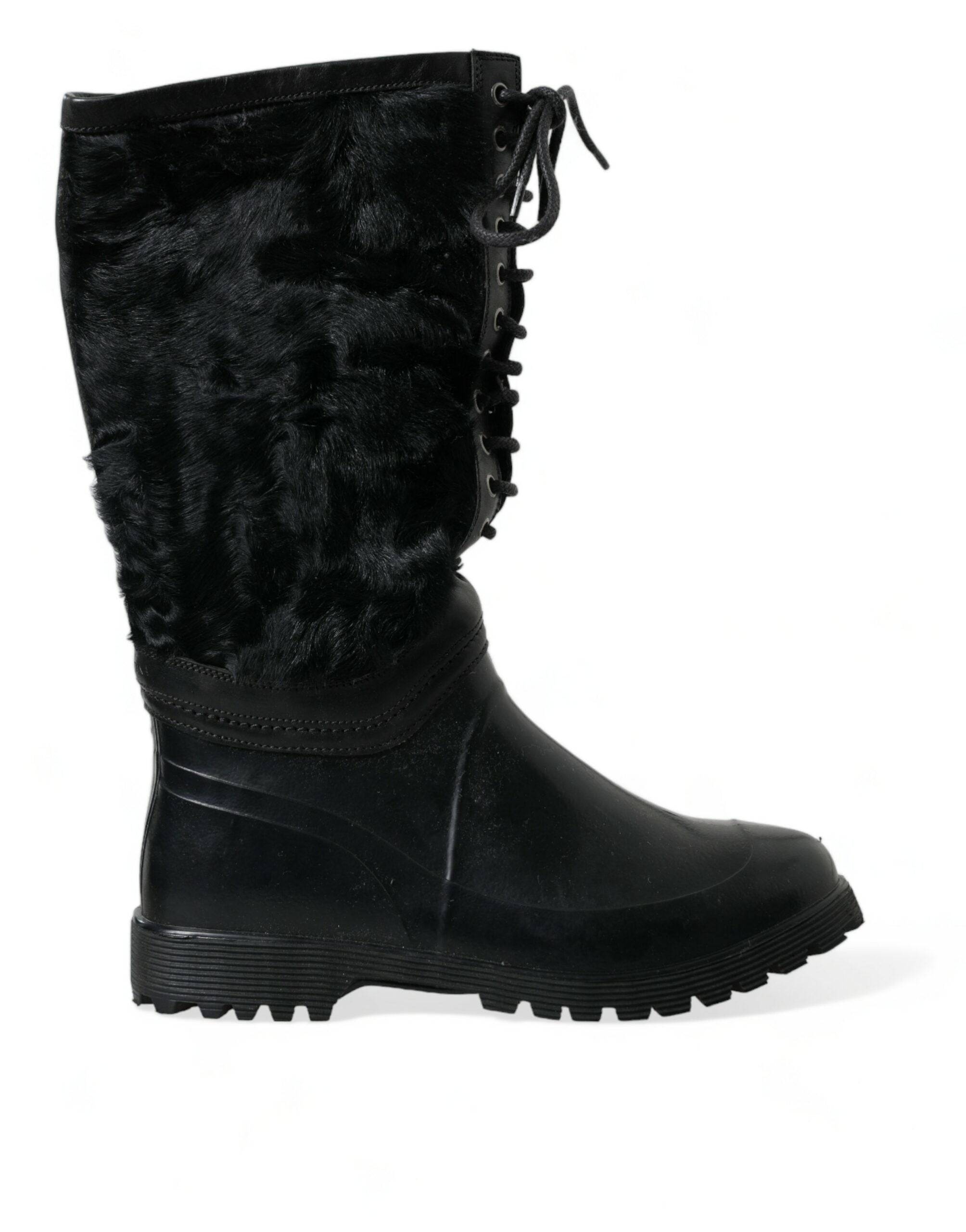 Dolce & Gabbana Sleek Black Shearling Mid Calf Boots - ACCEXO