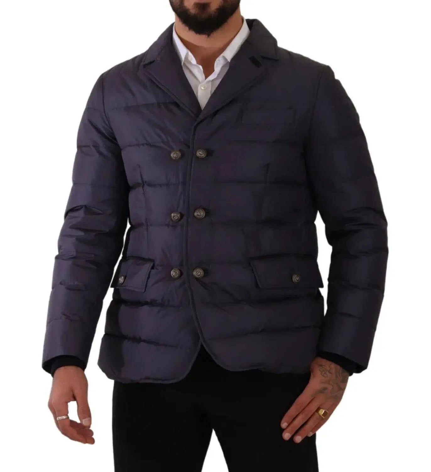 Dolce & Gabbana Elegant Dark Blue Silk Blend Jacket - ACCEXO