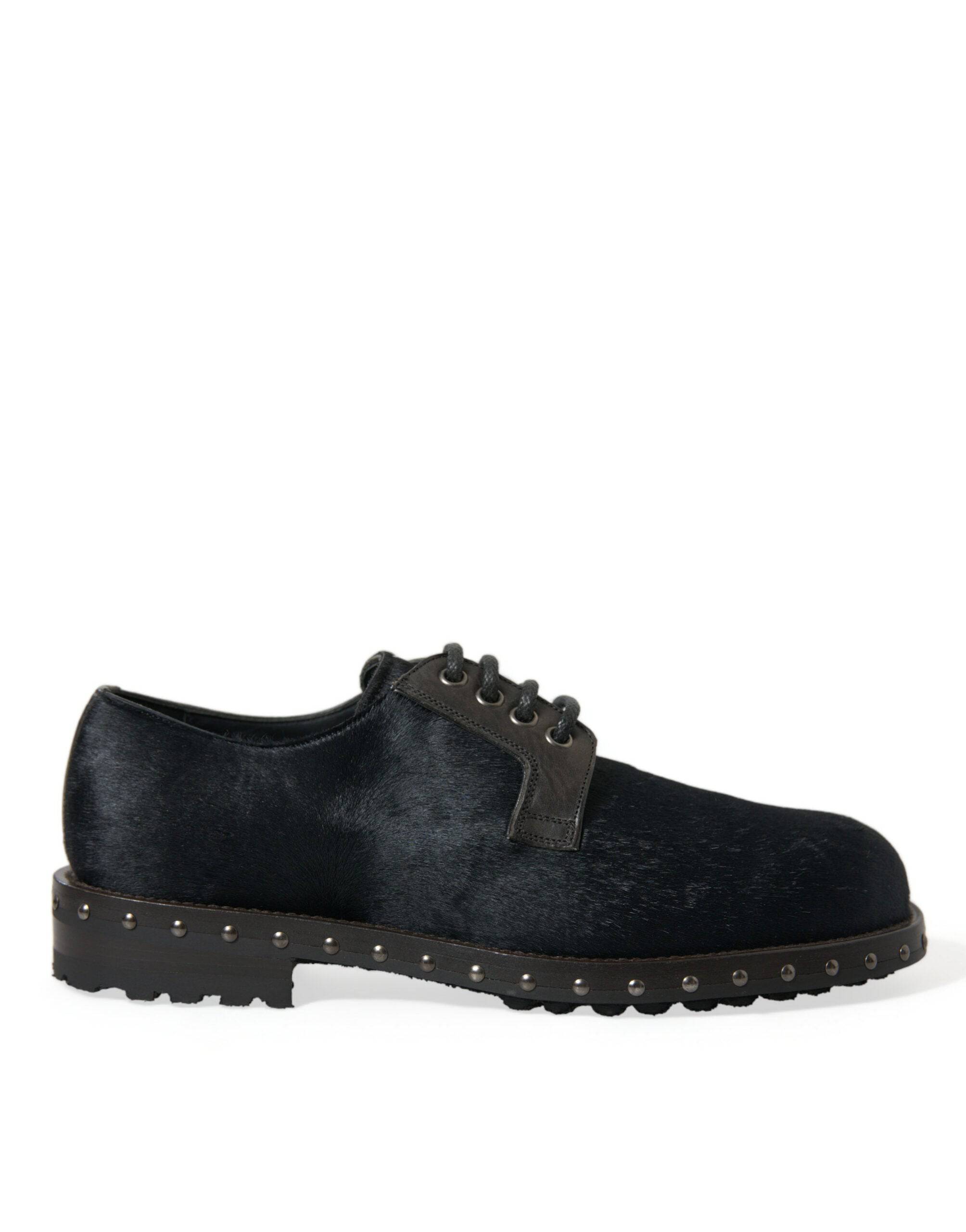 Dolce & Gabbana Elegant Black Calf Fur Derby Shoes - ACCEXO