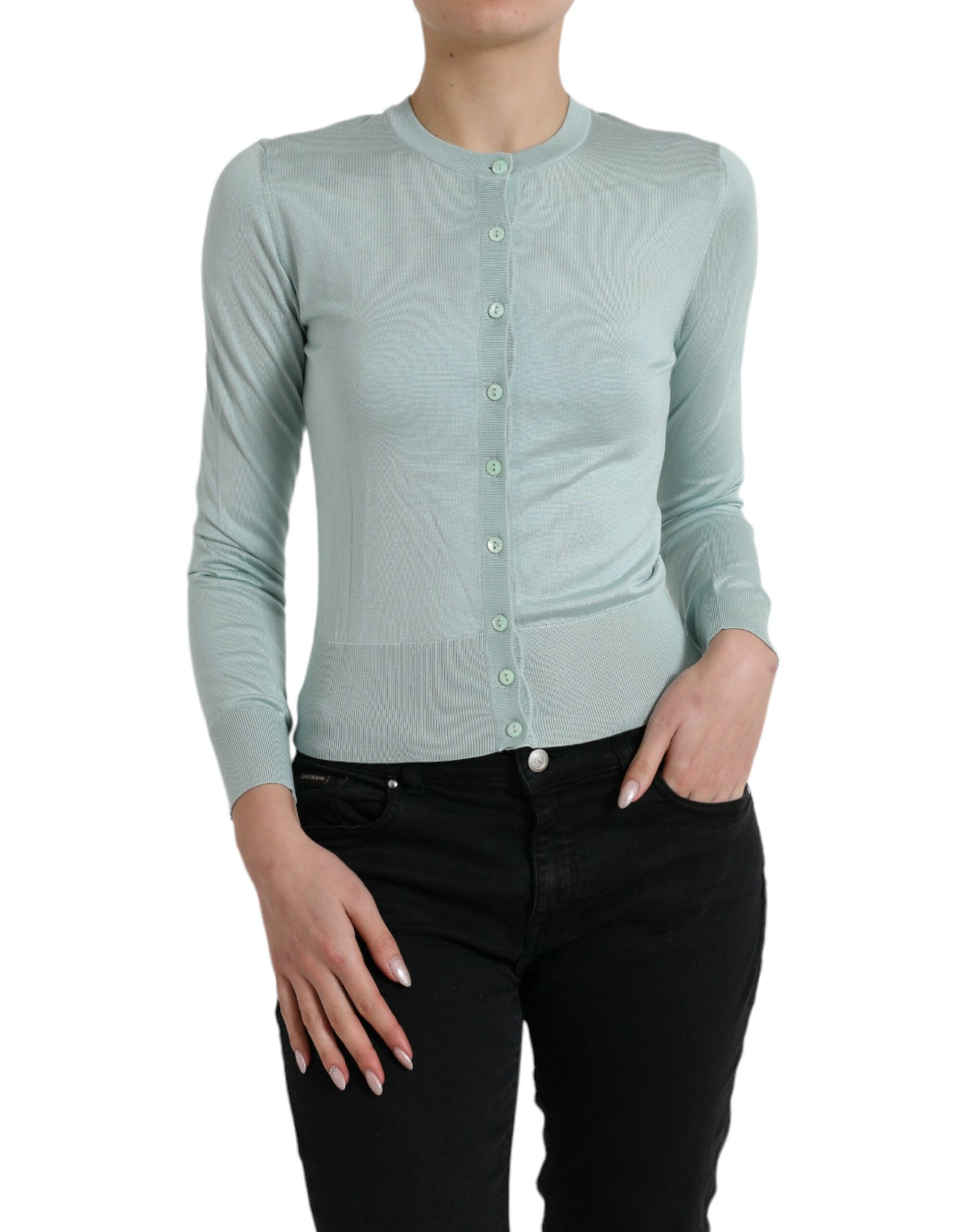 Dolce & Gabbana Elegant Light Blue Silk Cardigan - ACCEXO