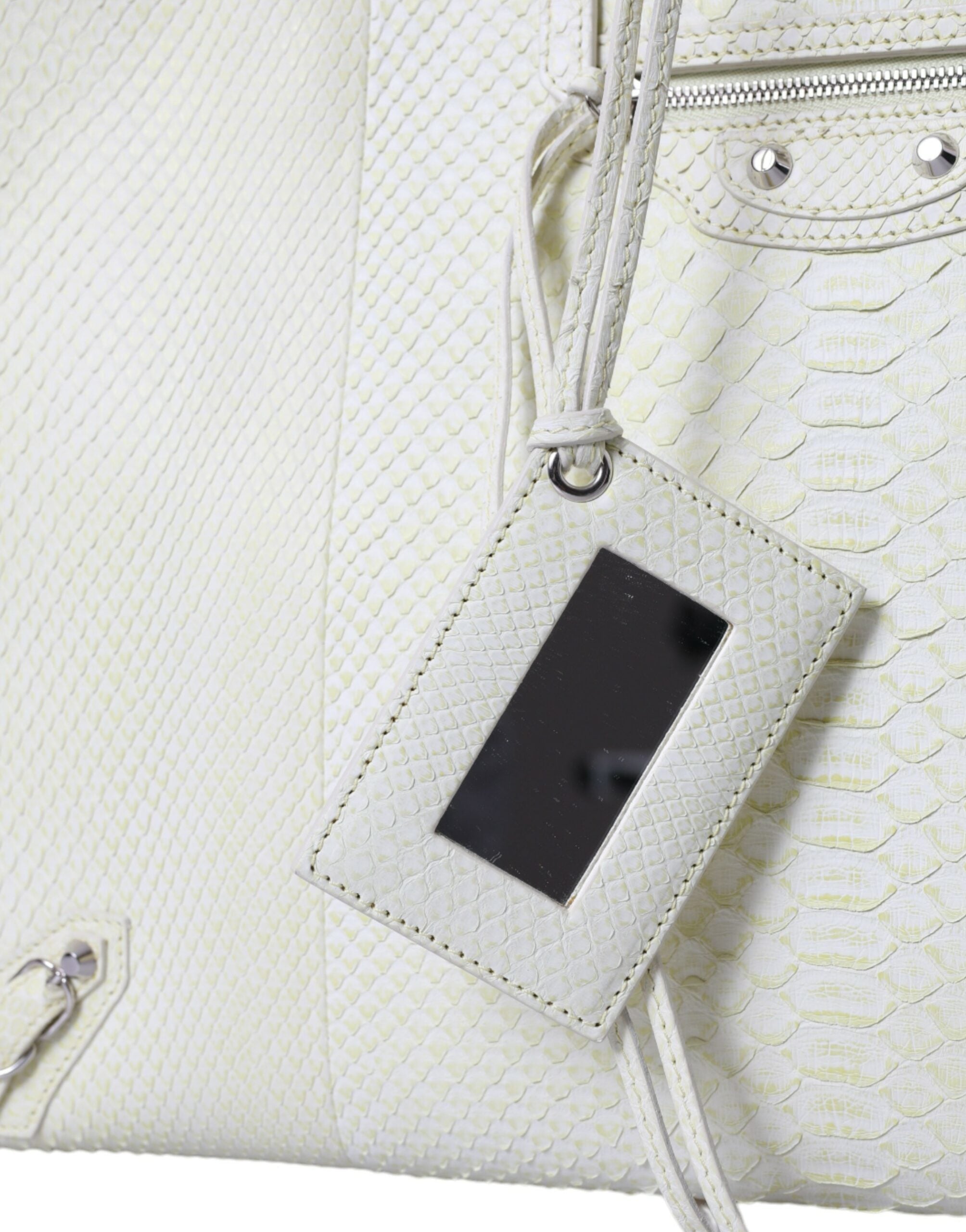 Balenciaga Chic Python Leather Tote in White & Yellow - ACCEXO