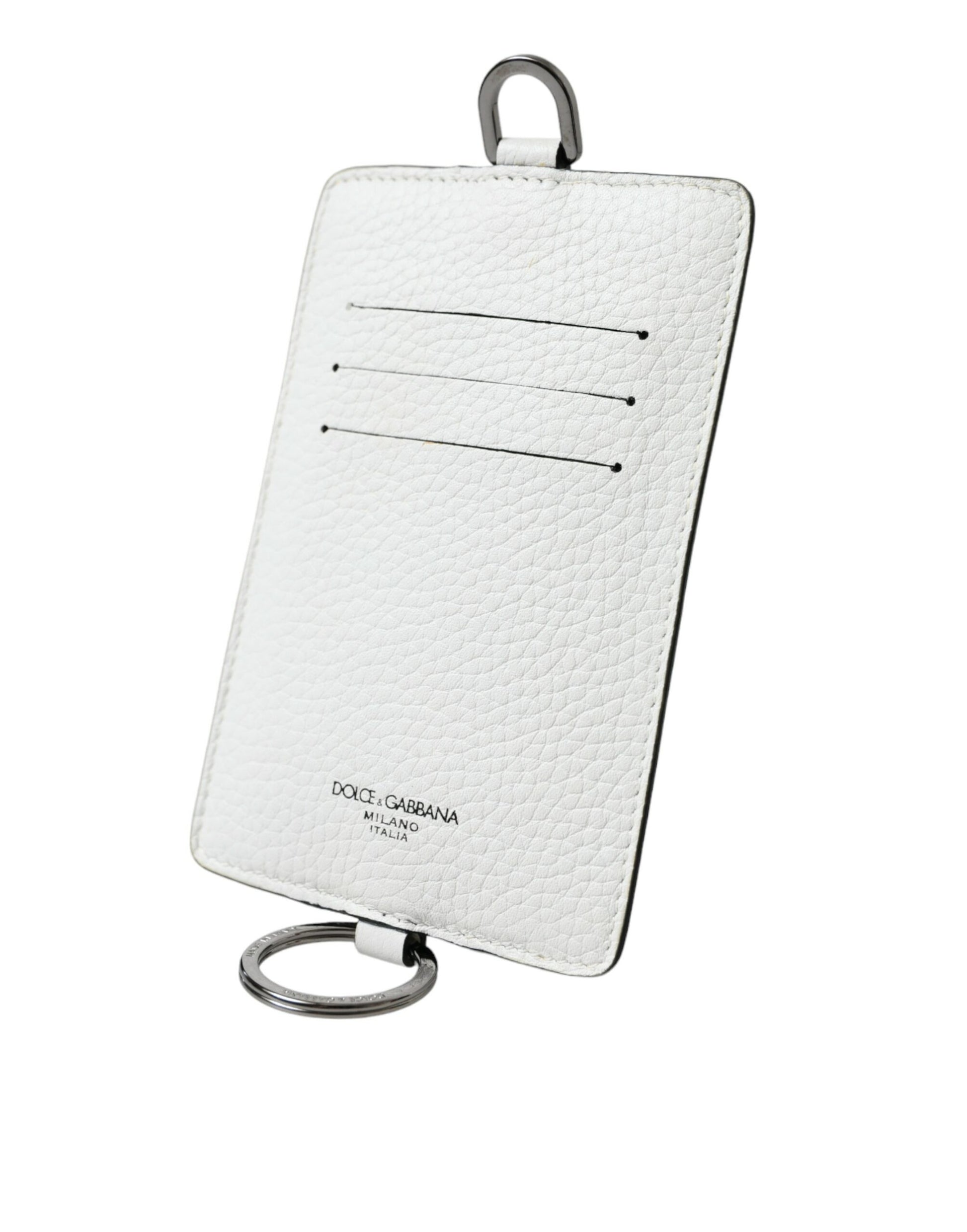Dolce & Gabbana White Calf Leather Lanyard Logo Card Holder Wallet - ACCEXO