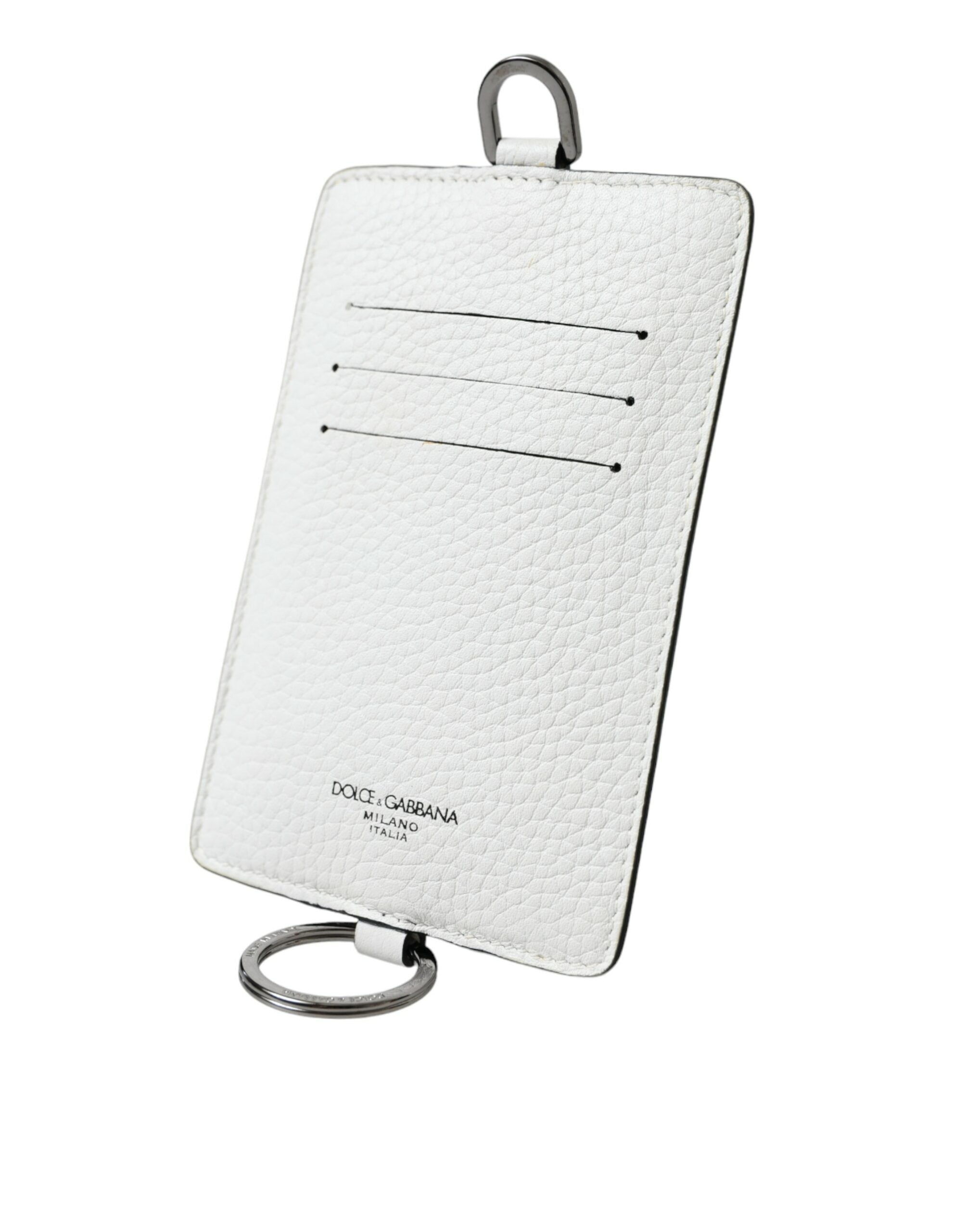 Dolce & Gabbana White Calf Leather Lanyard Logo Card Holder Wallet - ACCEXO