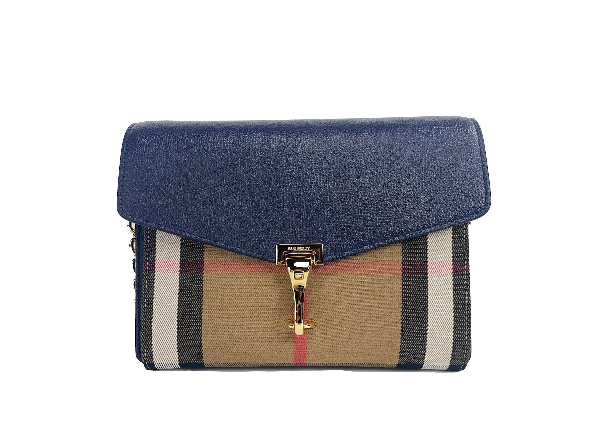 Burberry Macken Small Regency Blue House Check Leather Crossbody Bag - ACCEXO