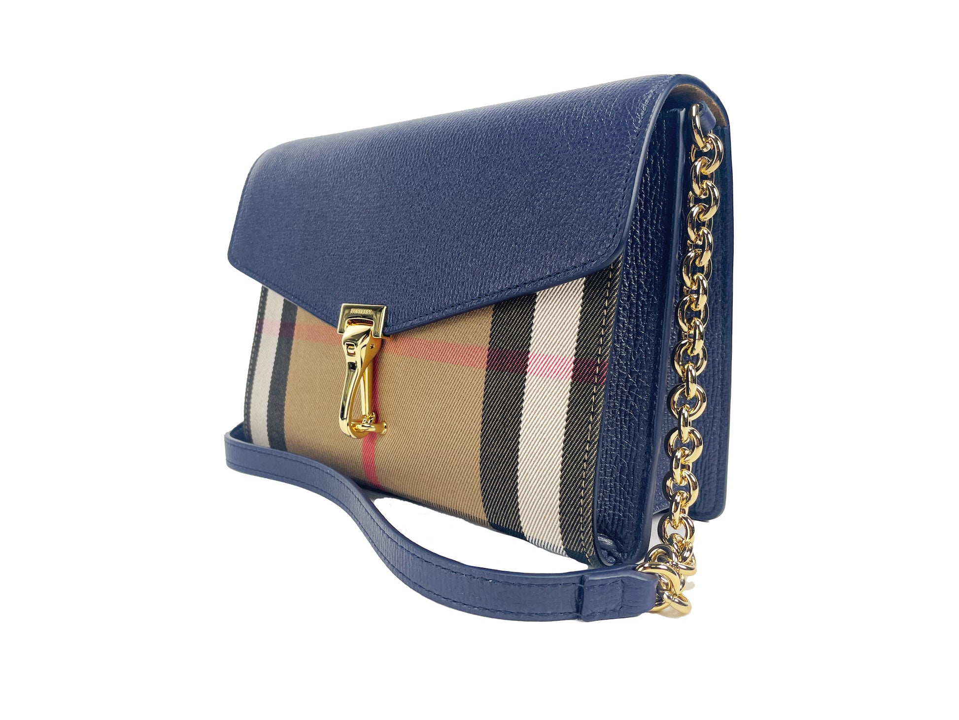 Burberry Macken Small Regency Blue House Check Leather Crossbody Bag - ACCEXO