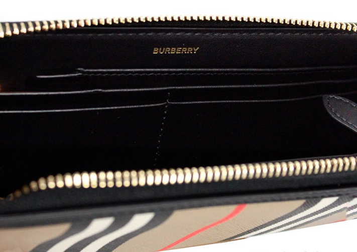 Burberry Ellerby Black Leather Icon Stripe Canvas Zip Around Continental Wallet - ACCEXO