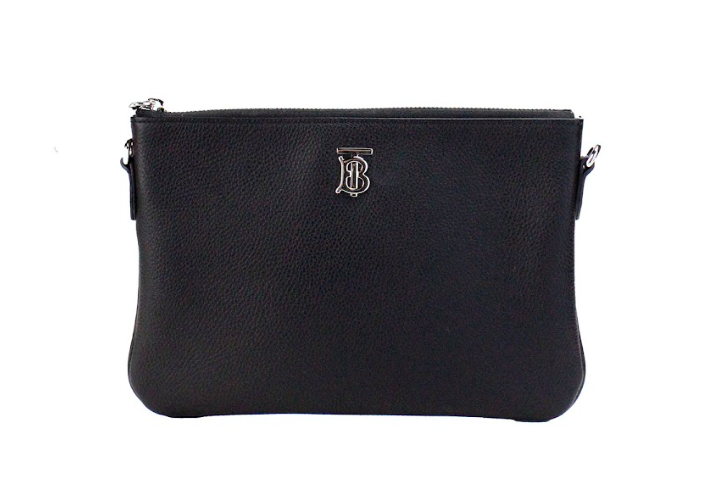 Burberry Peyton Monogram Black Leather Pouch Crossbody Bag Purse - ACCEXO