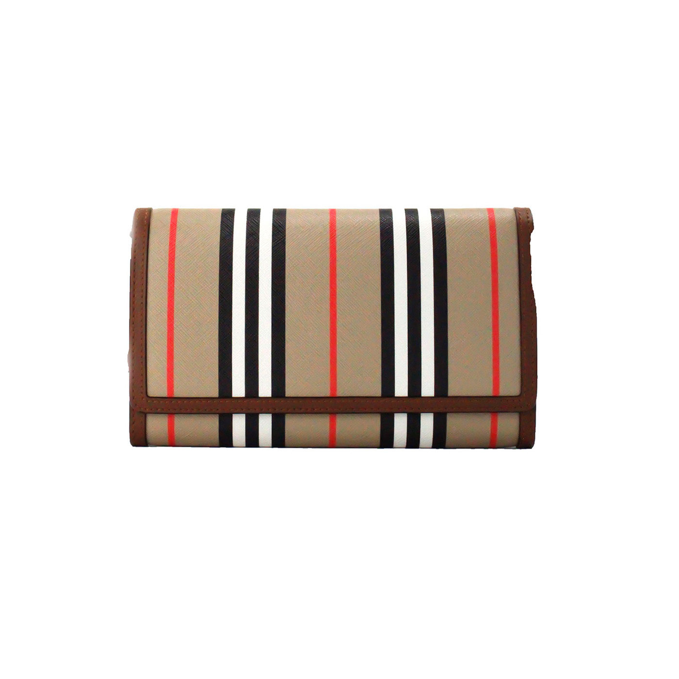 Burberry Hannah Icon Stripe Archive Tan E-Canvas Leather Wallet Crossbody Bag - ACCEXO