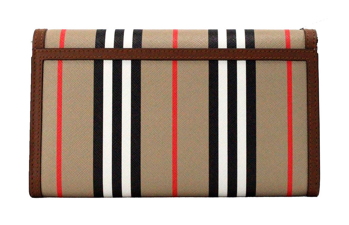 Burberry Hannah Icon Stripe Archive Tan E-Canvas Leather Wallet Crossbody Bag - ACCEXO