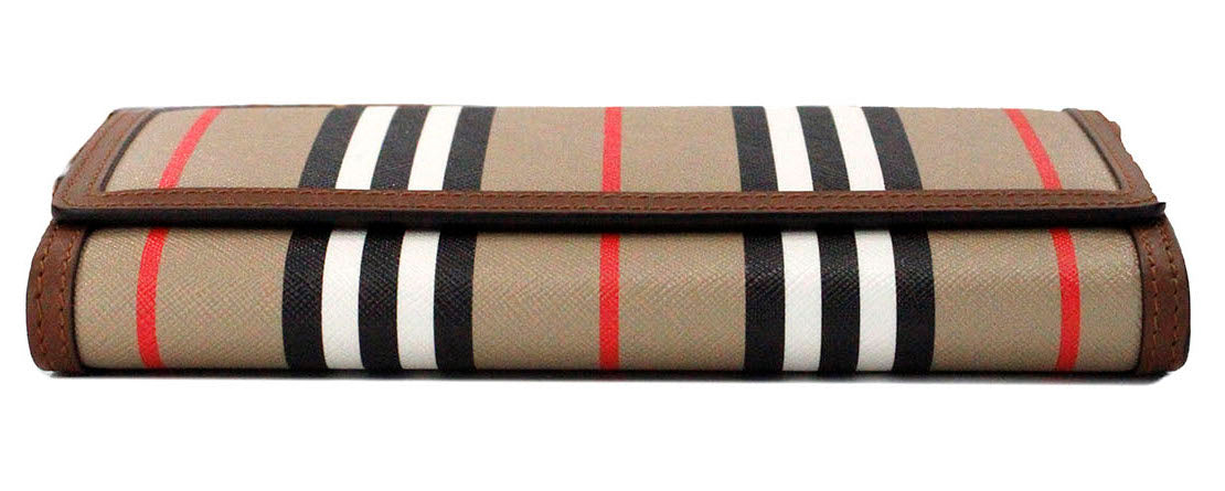 Burberry Hannah Icon Stripe Archive Tan E-Canvas Leather Wallet Crossbody Bag - ACCEXO