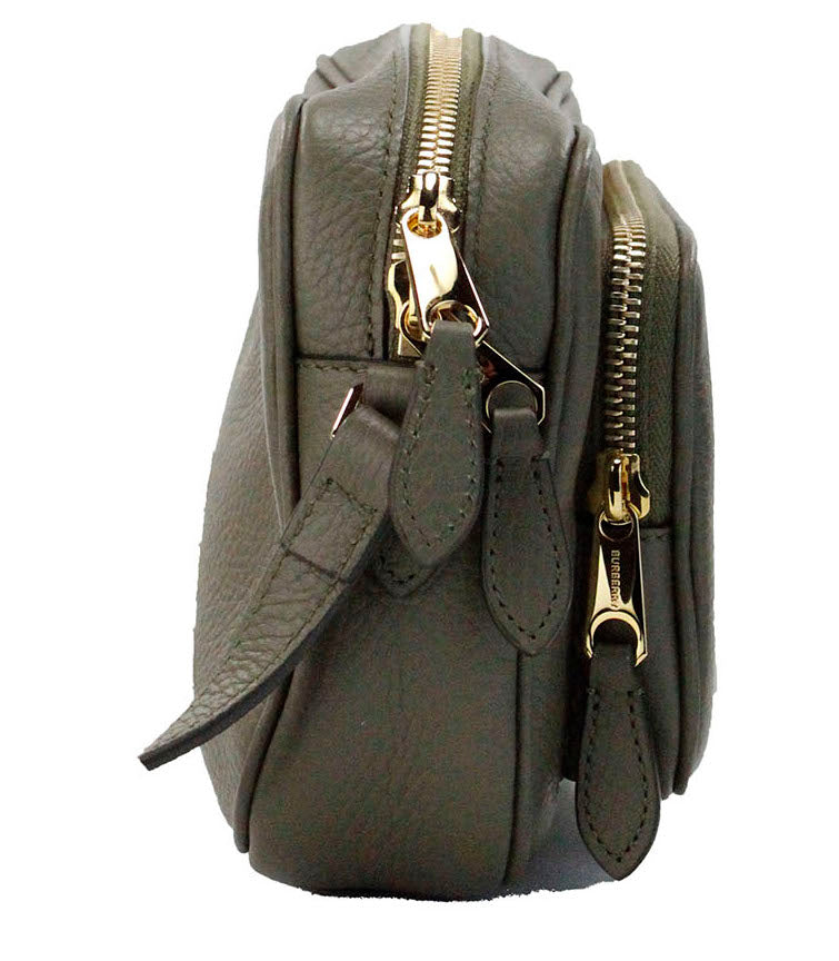 Burberry Small Branded Dark Fern Green Grainy Leather Camera Crossbody Bag - ACCEXO