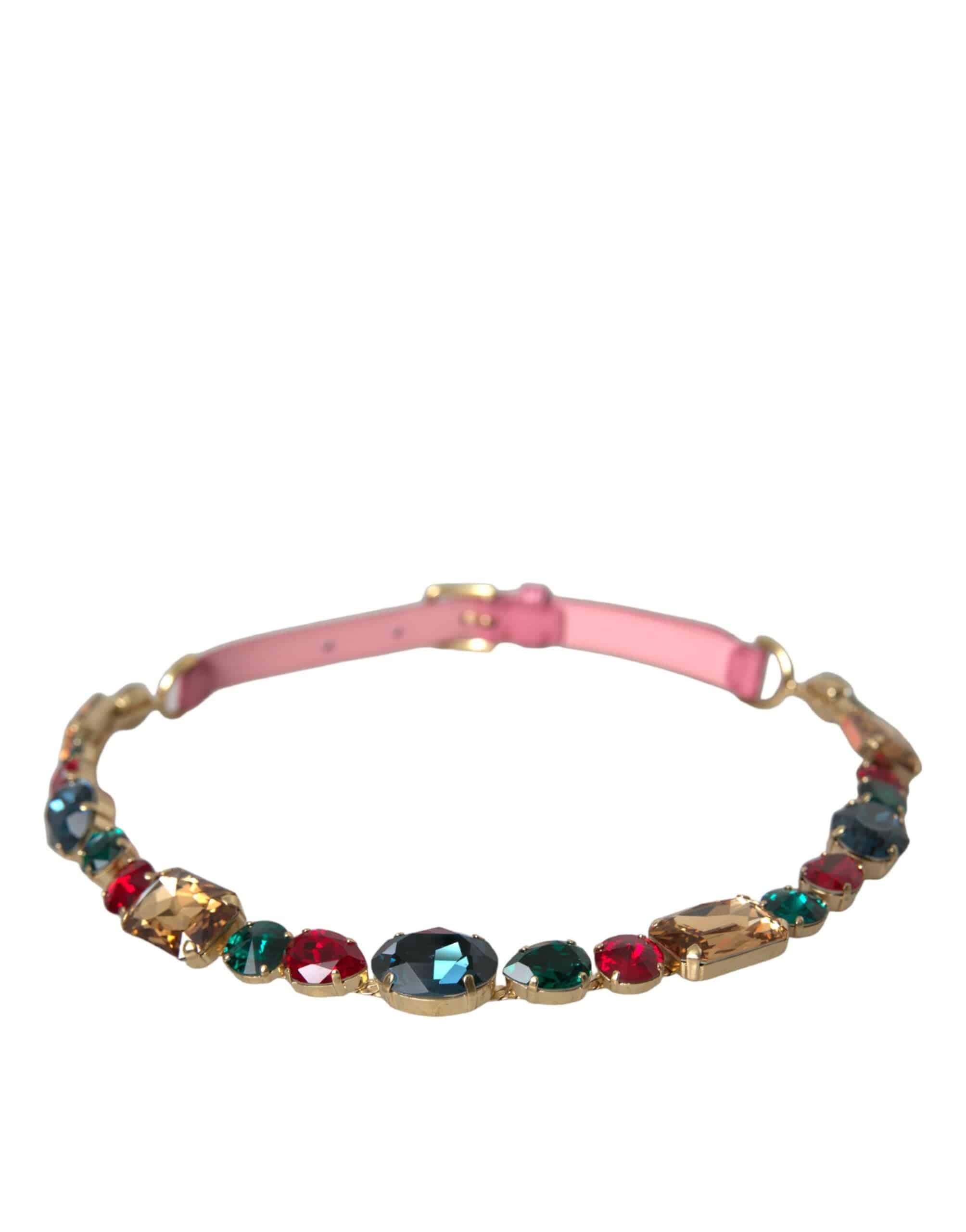 Dolce & Gabbana Pink Leather Crystal Chain Embellished Belt - ACCEXO