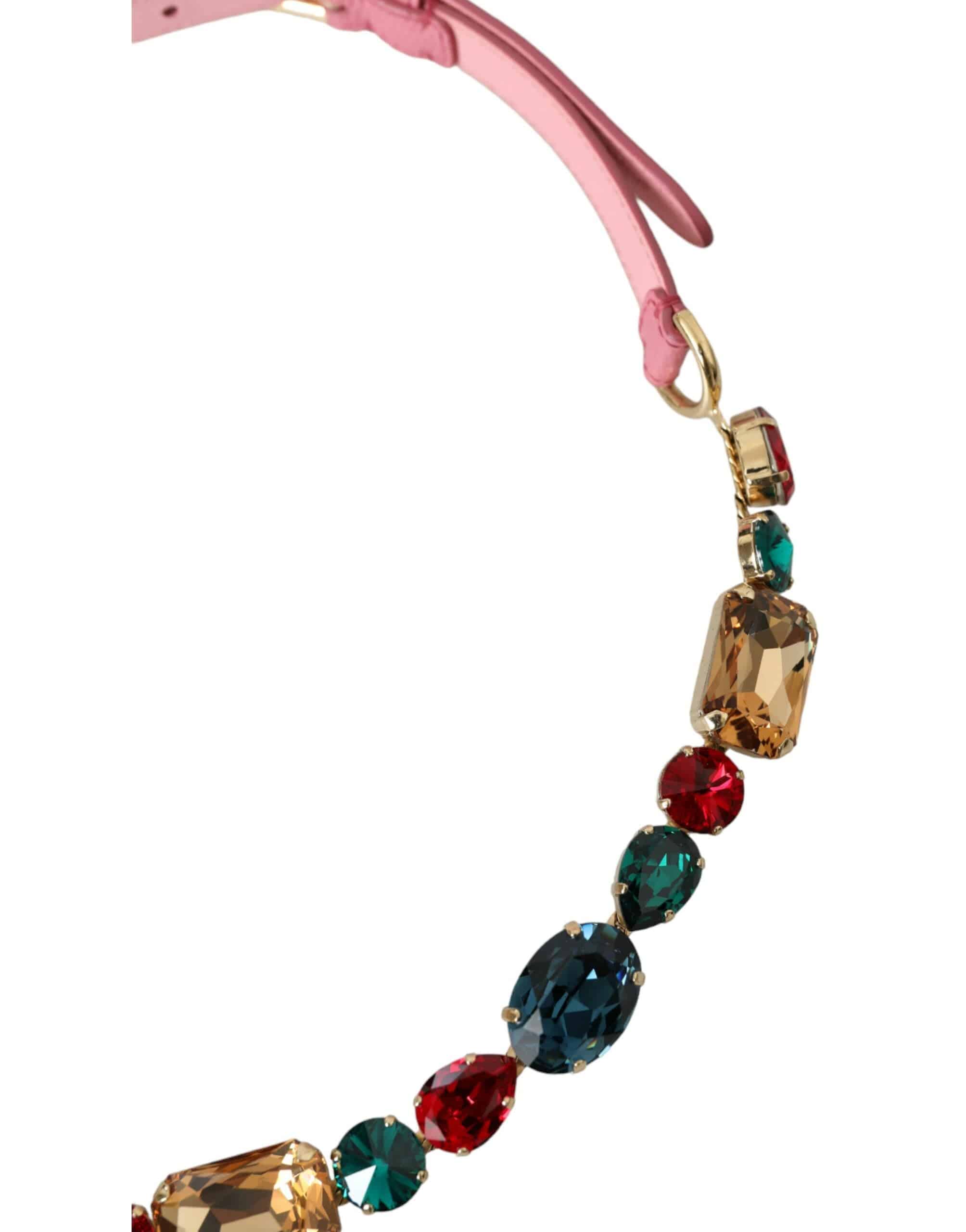 Dolce & Gabbana Pink Leather Crystal Chain Embellished Belt - ACCEXO