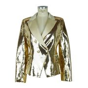 Elisabetta Franchi Chic Sequined Double-Breasted Yellow Jacket - ACCEXO