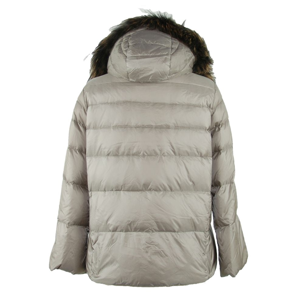 Emilio Romanelli Elegant Gray Polyamide Fur-Trimmed Coat - ACCEXO
