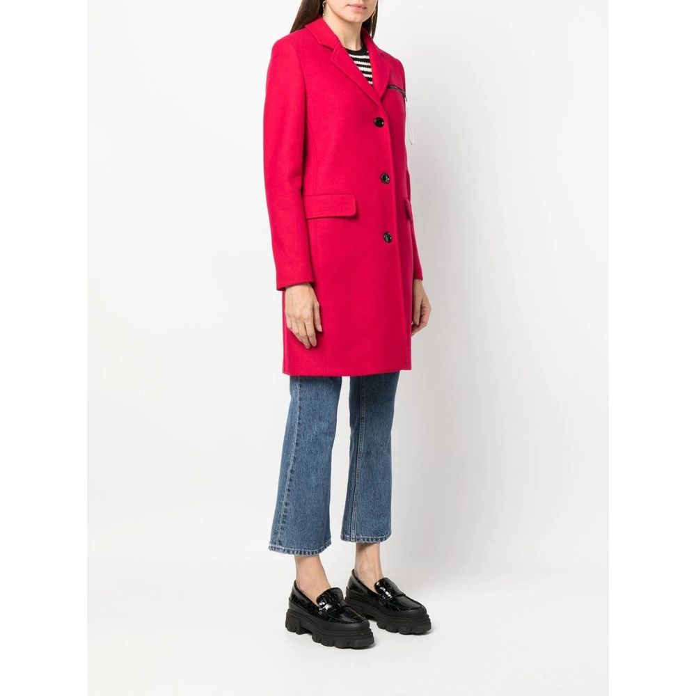 Love Moschino Chic Pink Woolen Coat with Logo Details - ACCEXO