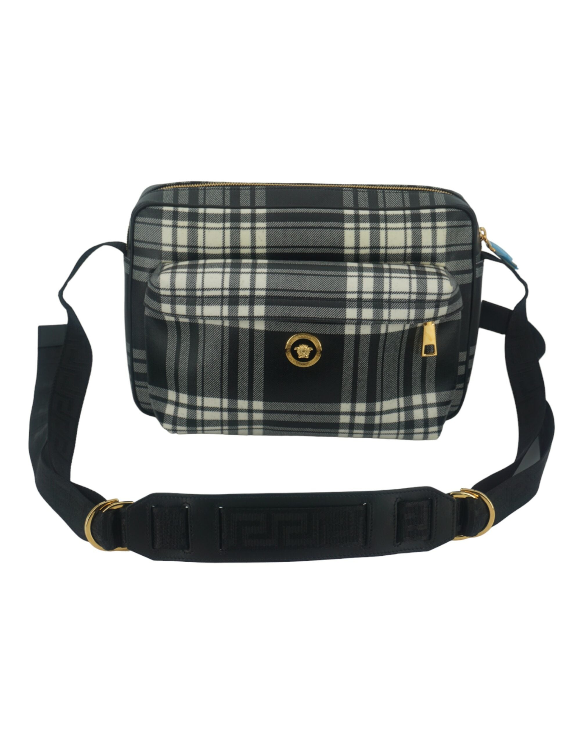 Versace Elegant Grey Leather Crossbody Bag - ACCEXO